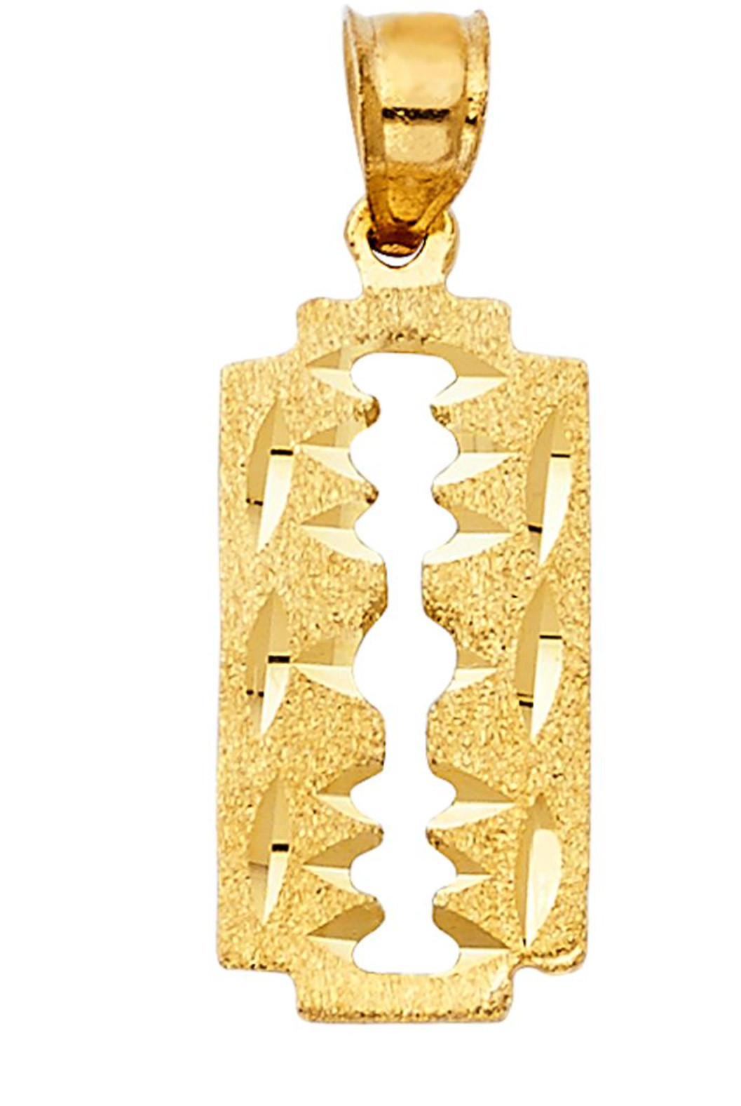 14K Solid Yellow Gold Diamond Cut Razor Blade Necklace Barber Shop Pendant Charm