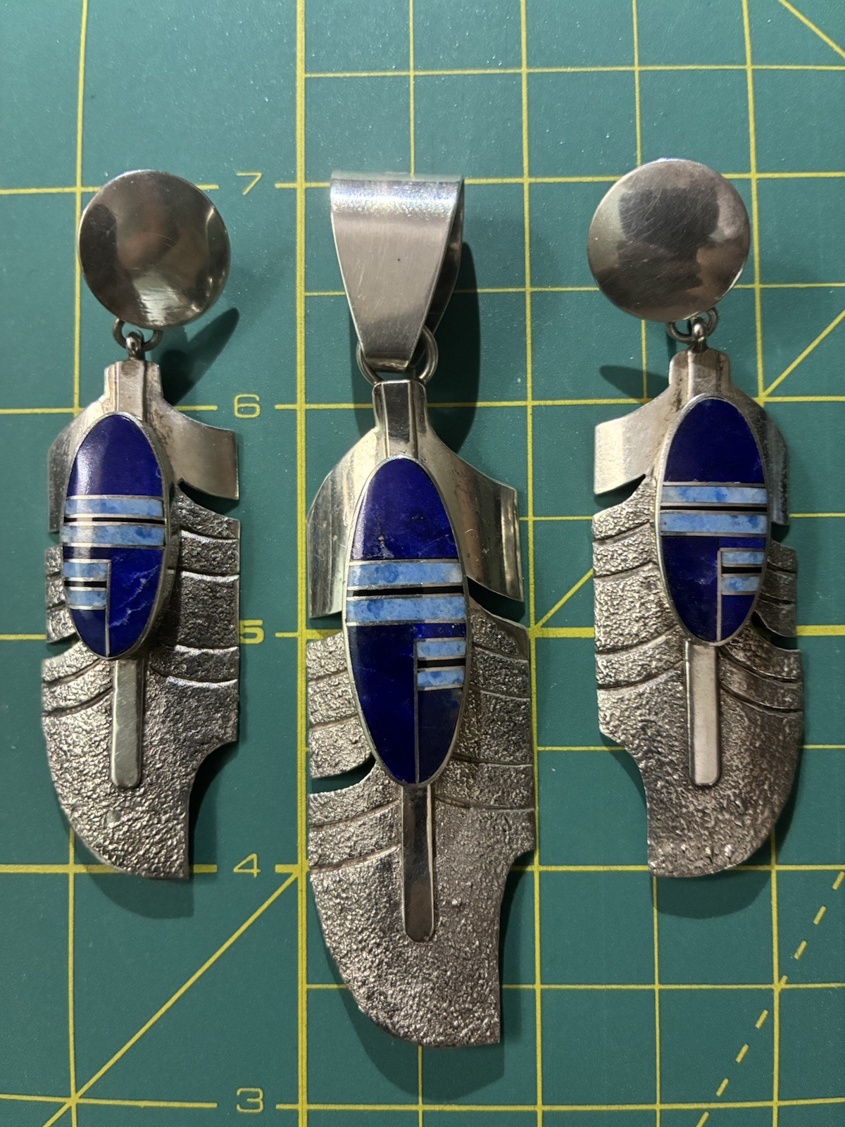 Back @ $755 @ 8PM 70s-80s Navajo J. Howe Feather Sterling/Stone Pendant/Earrings