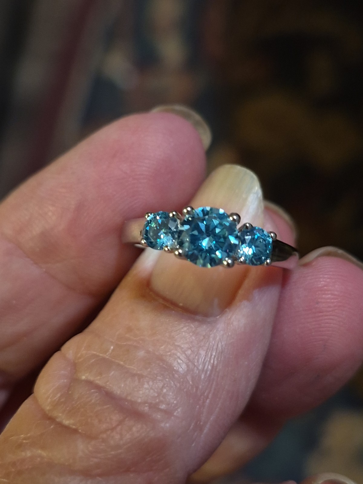 925 sterling silver ring, 2ct Blue Moissanite Stones