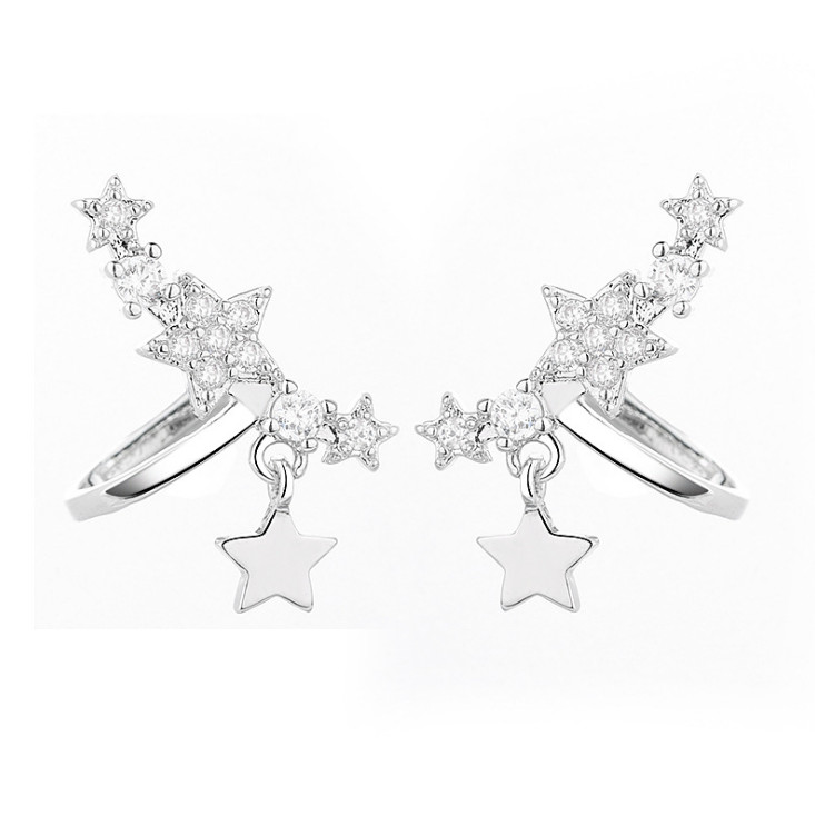 Solid 925 Sterling Silver Ear Crawler Cuff Charmer Climber CZ Earrings Gift PE47