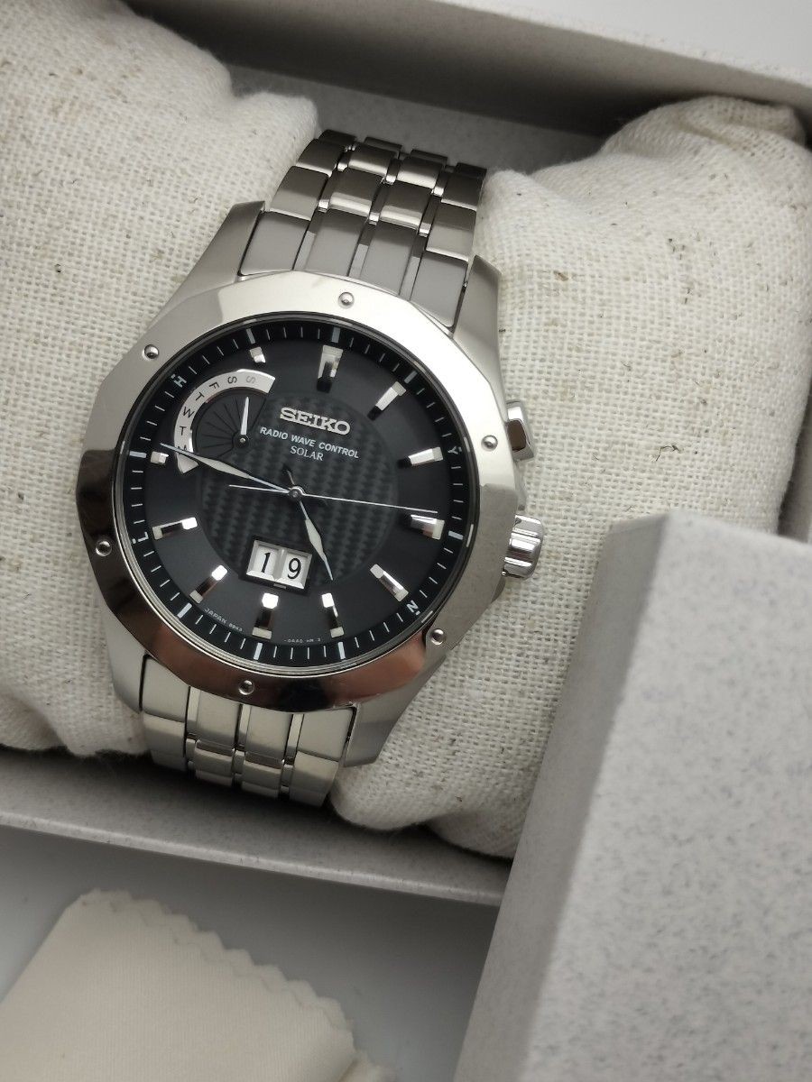 Seiko Brightz 8B43 Radio Solar Titanium Watch Big Date Timepiece Authentic