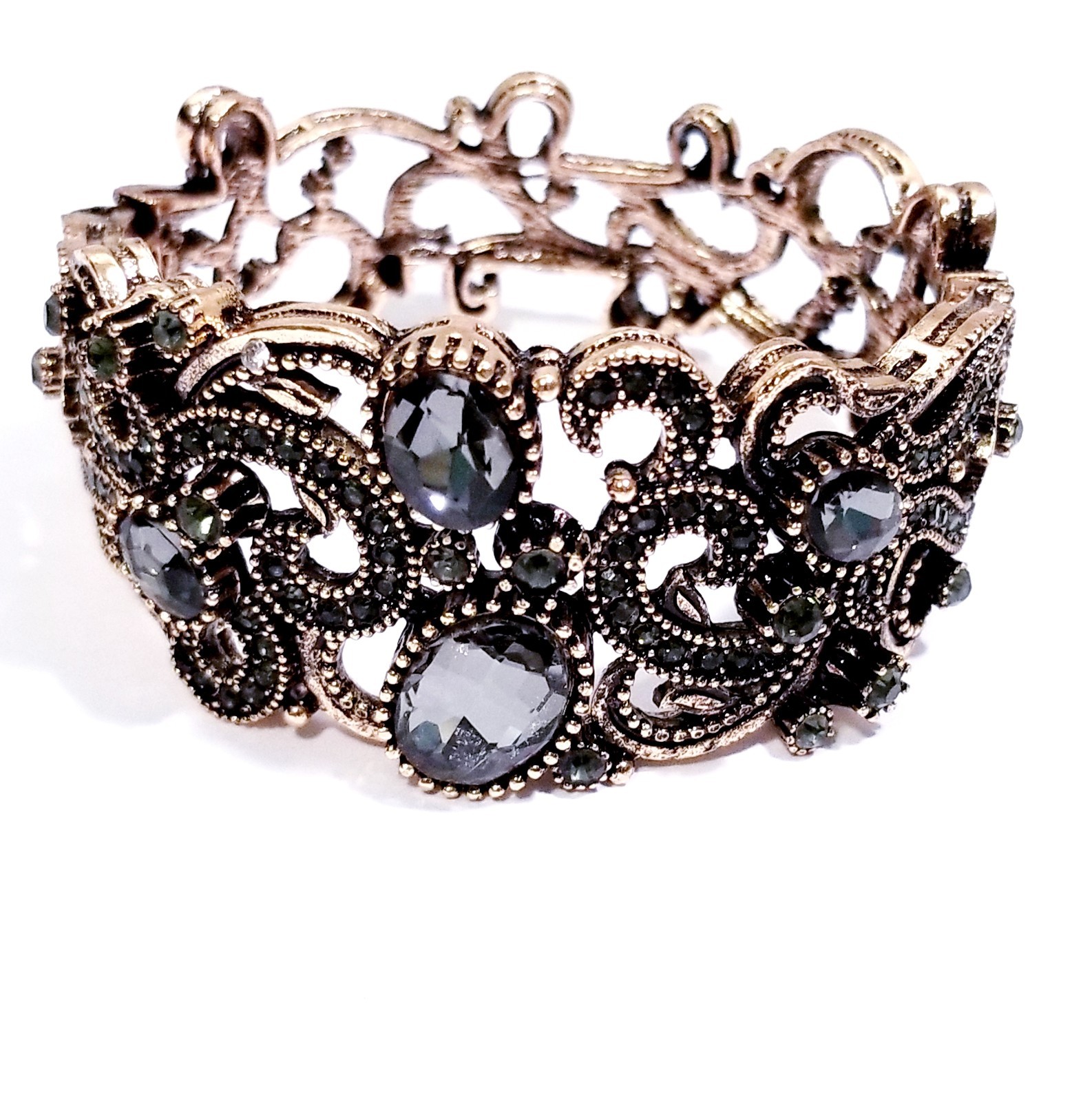 Rose Gold Rhinestone Bracelet Cuff Boho Statement Prom Crystal Jewelry Bangle