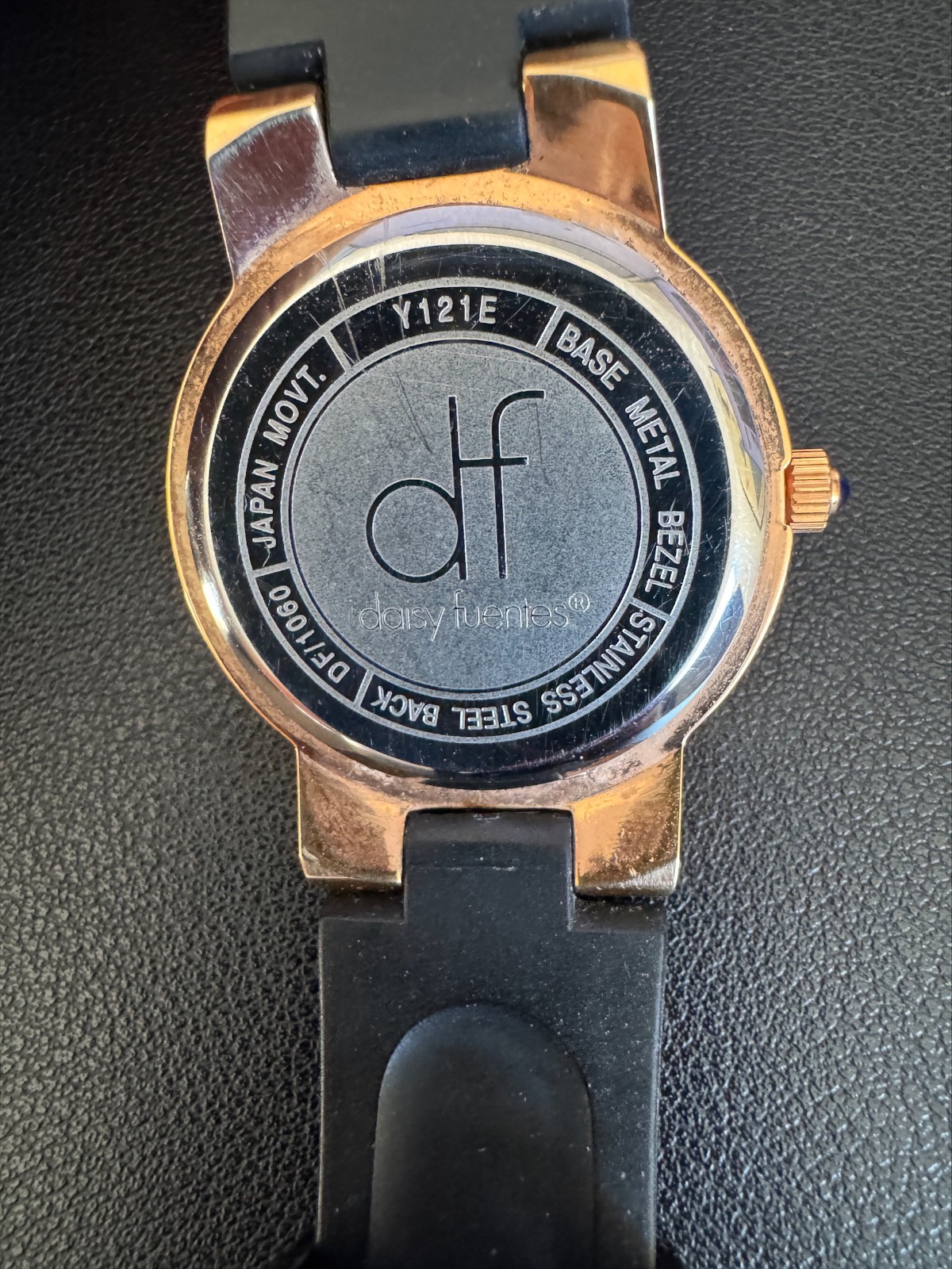 Daisy Fuentes Rhinestone Watch MOP Dial Black Strap Women’s Japan Movement