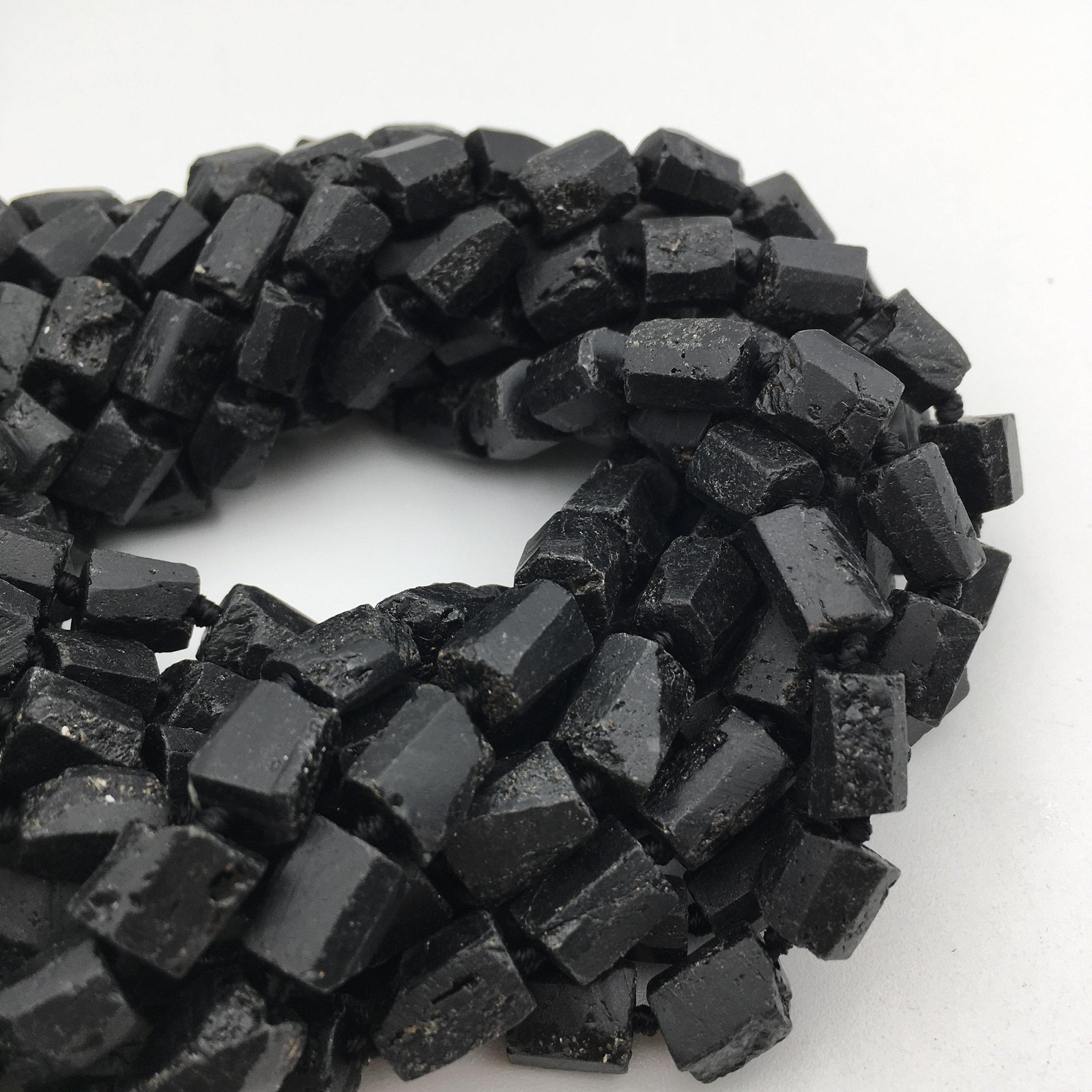 Natural Black Tourmaline Rough Faceted Tube Beads Size 8-9×10-13mm 15.5″ Strand
