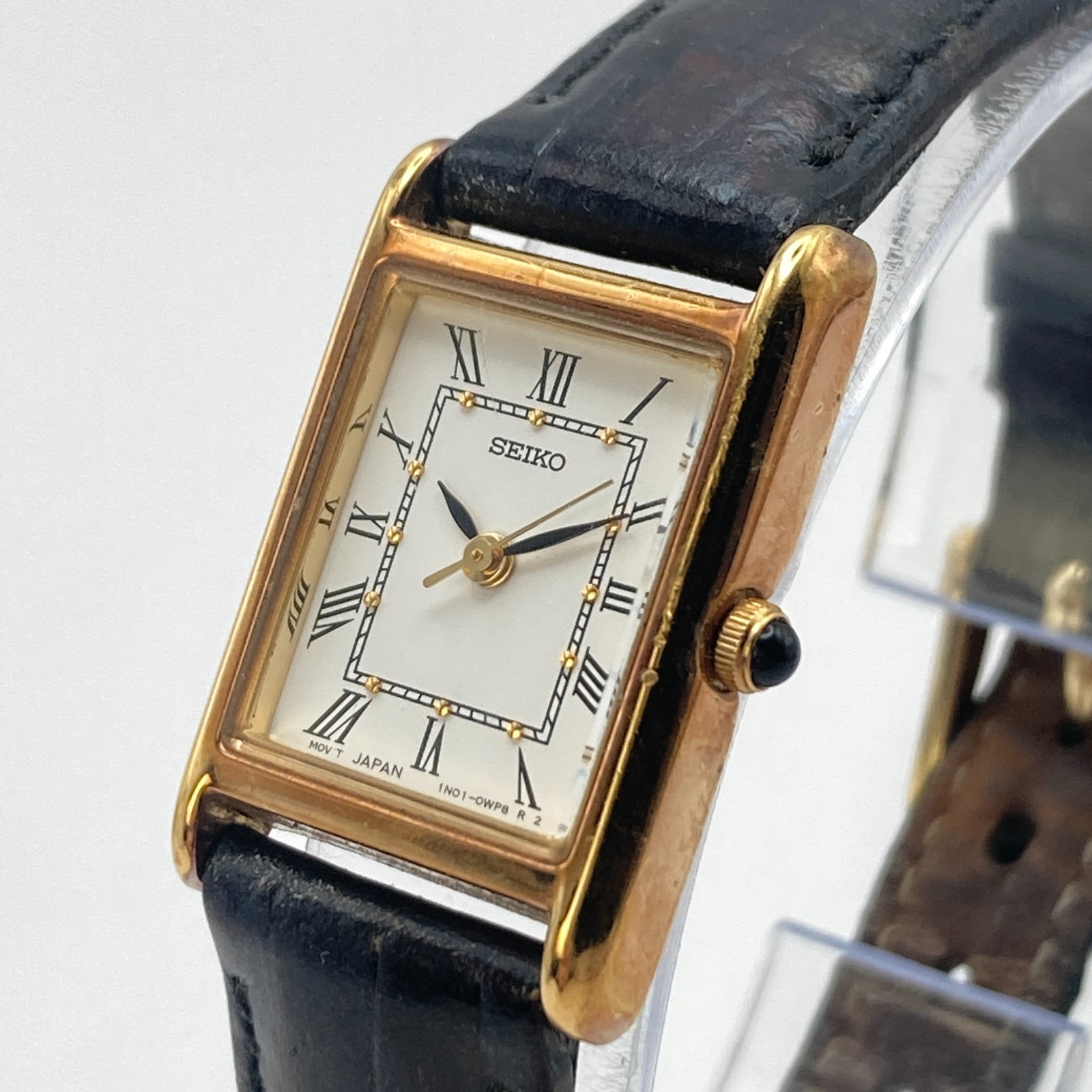 Vintage Seiko Women’s Tank Watch 18mm Gold Tone 1N01-0LK0 WR New Battery 7.5″