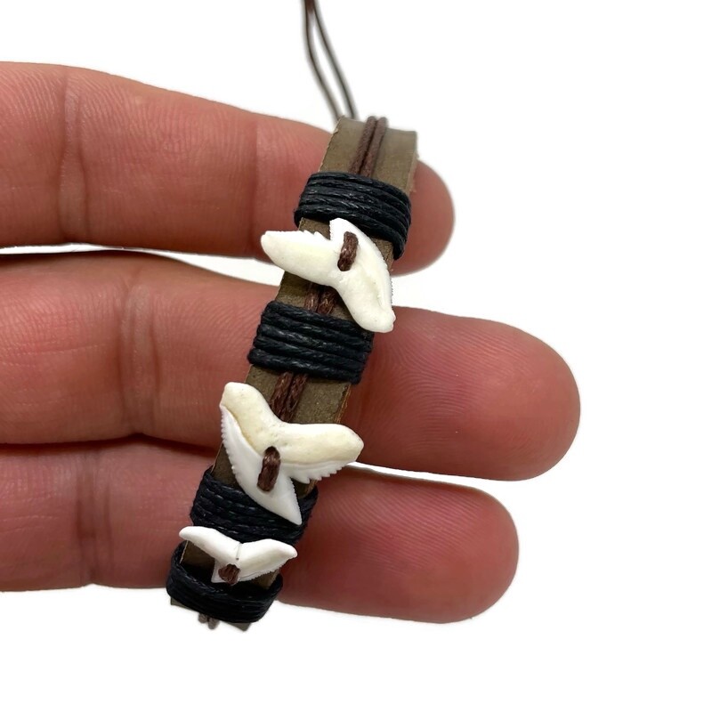 Shark Tooth Bracelet Real Shark Tooth Teeth Surfer Beach Leather Bracelet Cuff