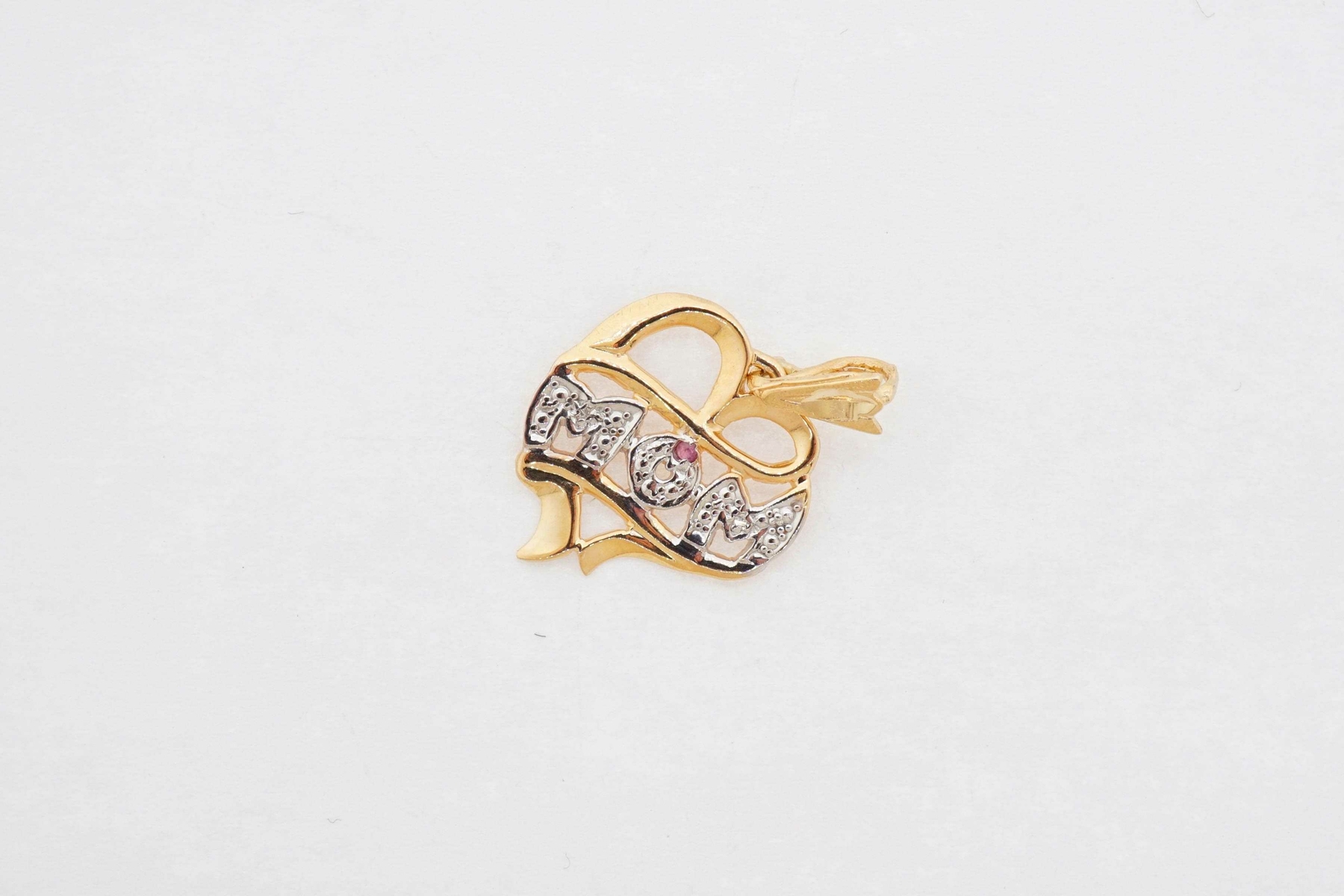Estate Sale 14k Yellow Gold Pink Sapphire Heart Pendant Charm Diamond Accent