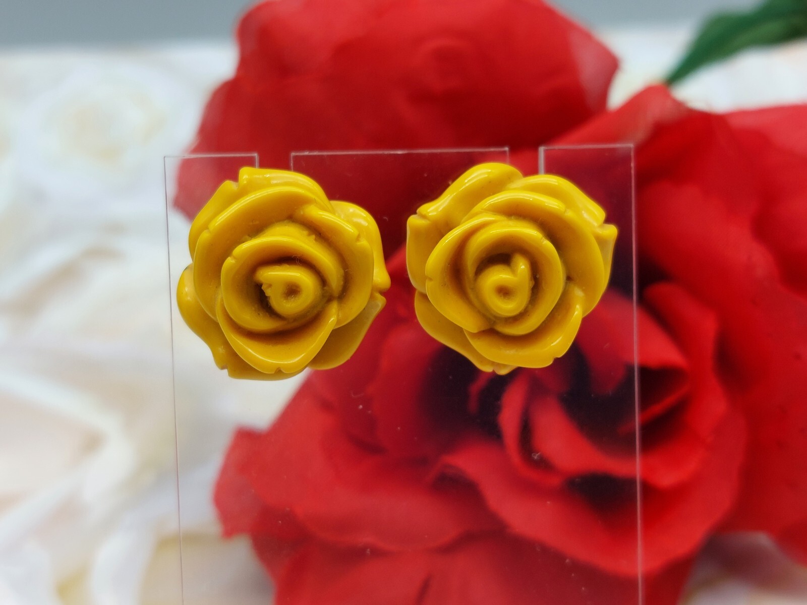 Cute Mustard Yellow Rose Flower Earrings Posts Acrylic