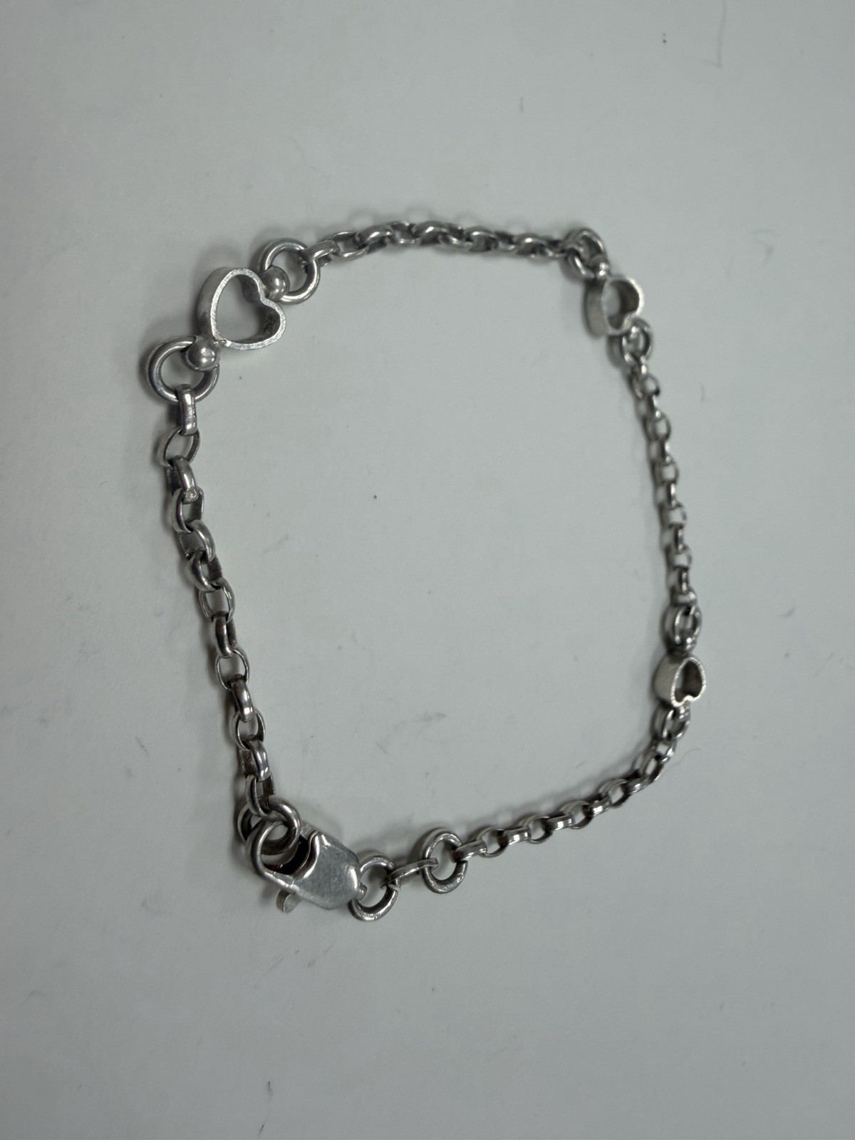 Beautiful .925 sterling silver rolo link heart bracelet 6.5inch/3.3g L126