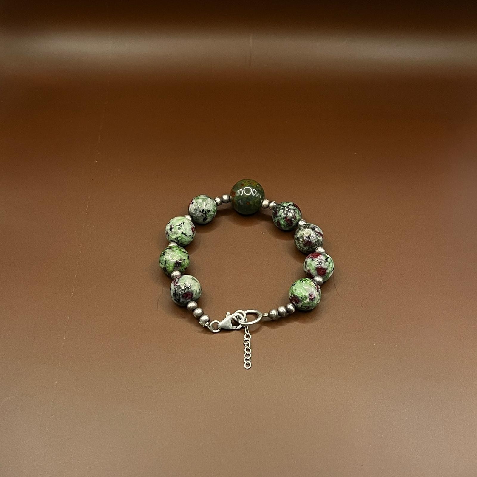 Vintage Ruby in Zoisite Beaded Bracelet Silver Tone Accent Beads Gemstone