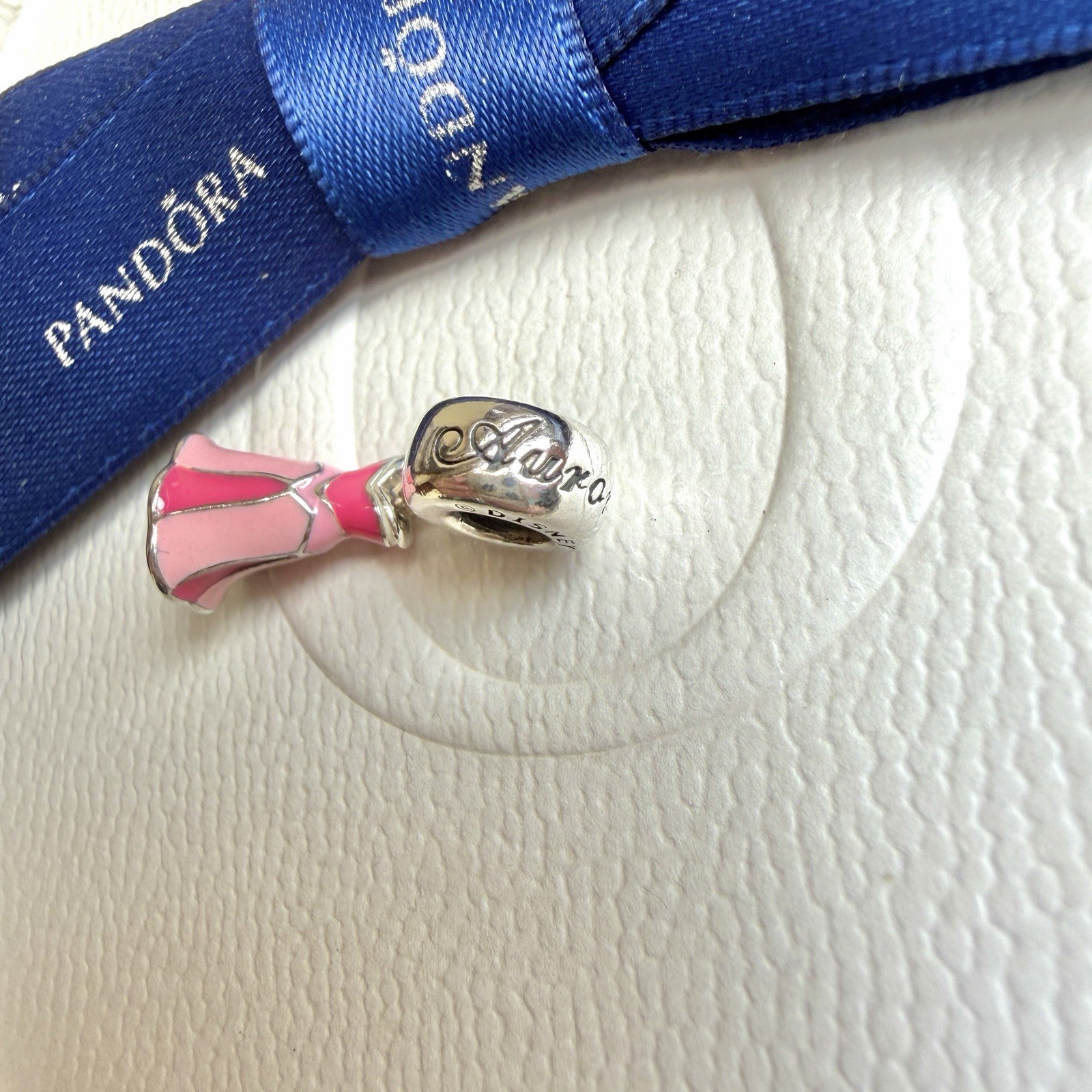 Authentic Pandora Silver Disney Aurora’s Dress Pink Enamel Charm #791921ENMX