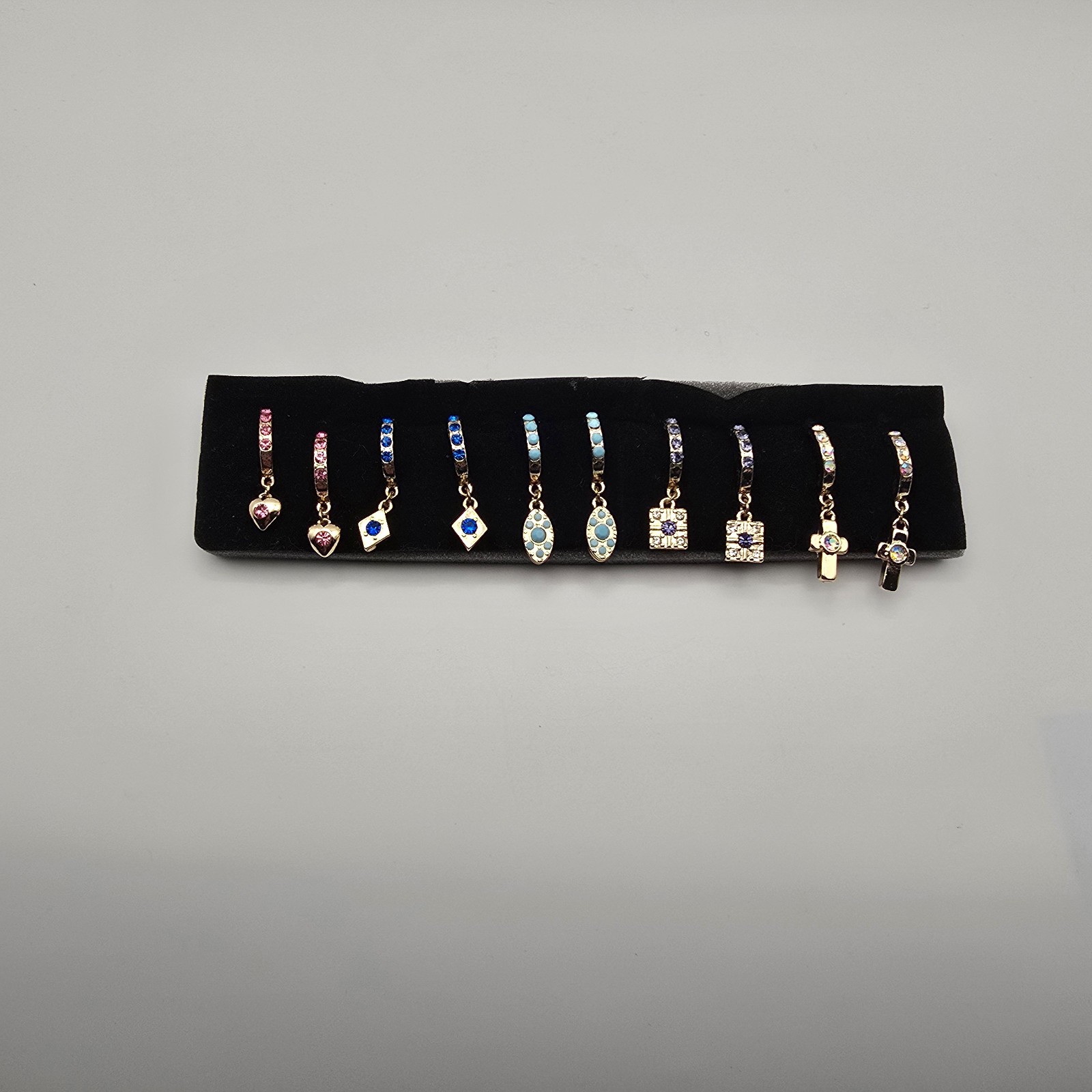 Diamonique Interchangeable Hoop Earrings Set 5 Pairs Charms Boxed Gold -3454