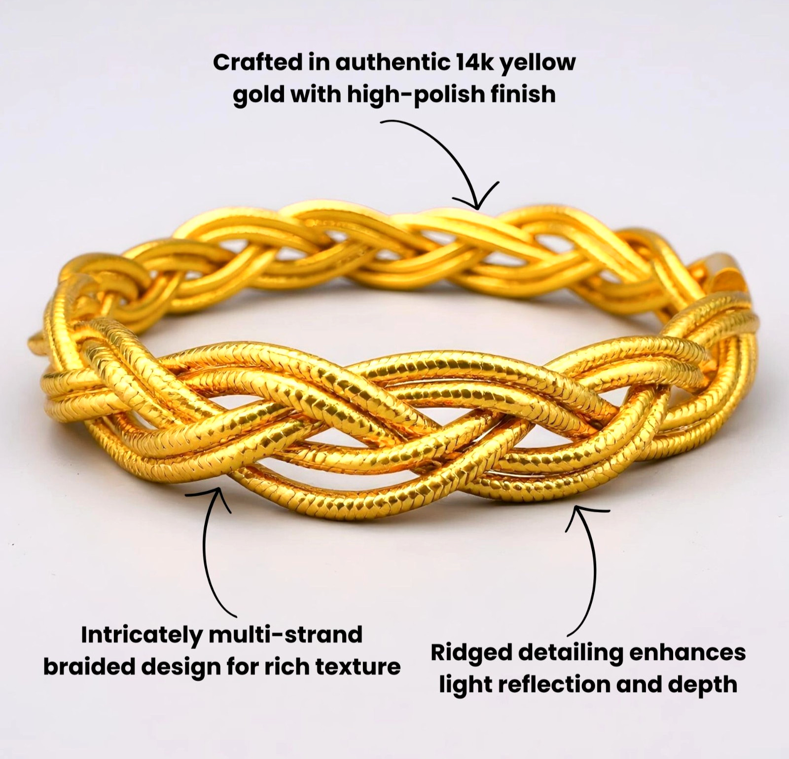 14K Italy Double Strand Braided Bracelet 8″ 6.75g Golden Clef International