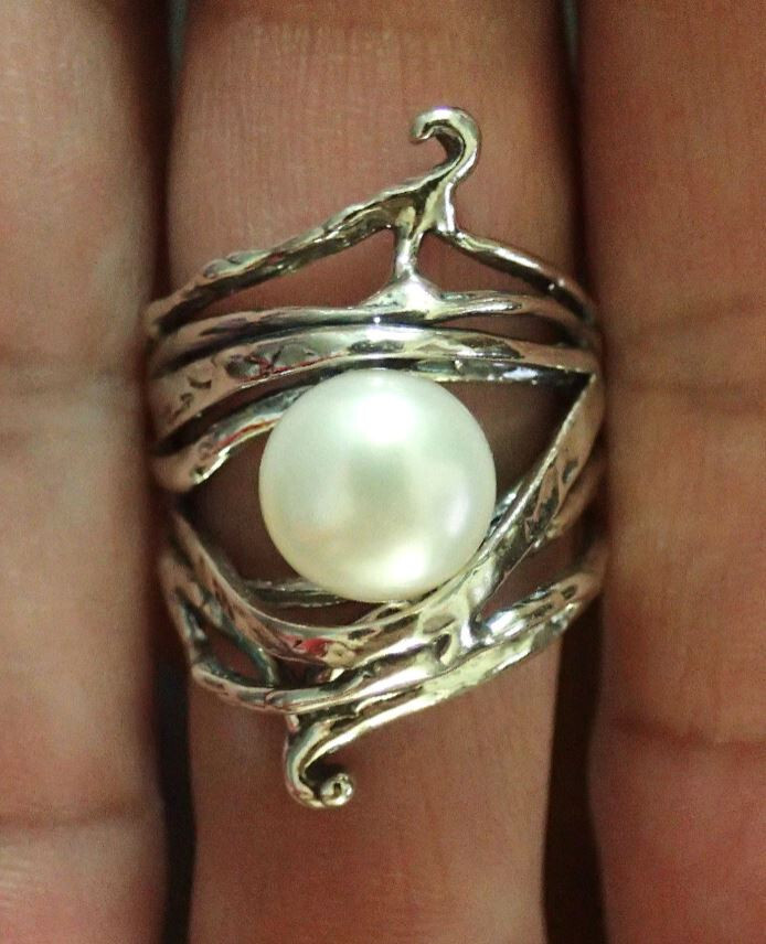 Cultured Pearl in Sterling Silver Ring Size 9.0