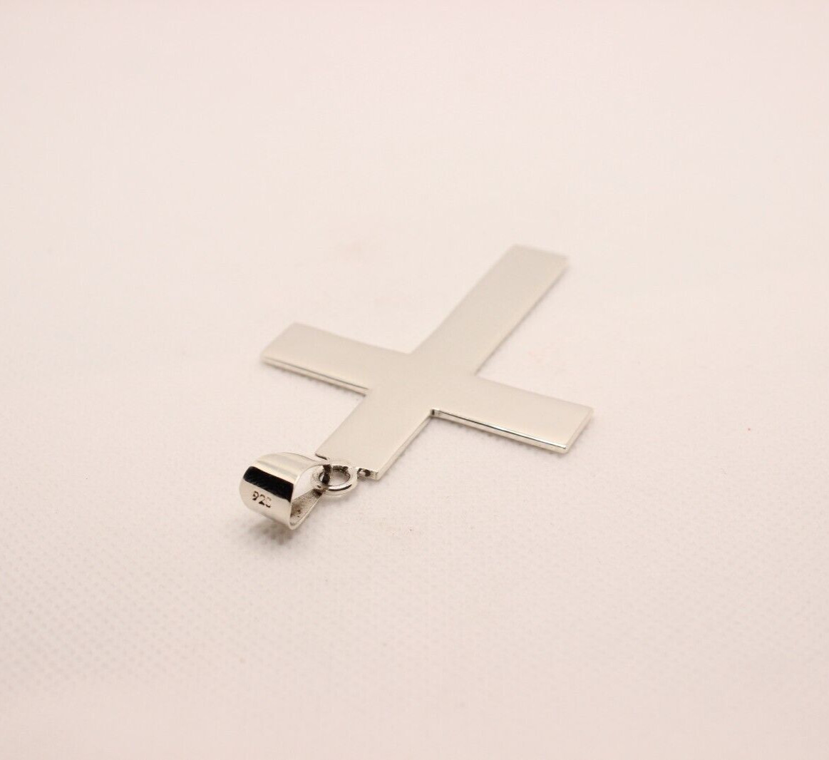 925 Sterling Silver Polished Latin Cross Pendant Simple Large Flat 2.4 inch tall