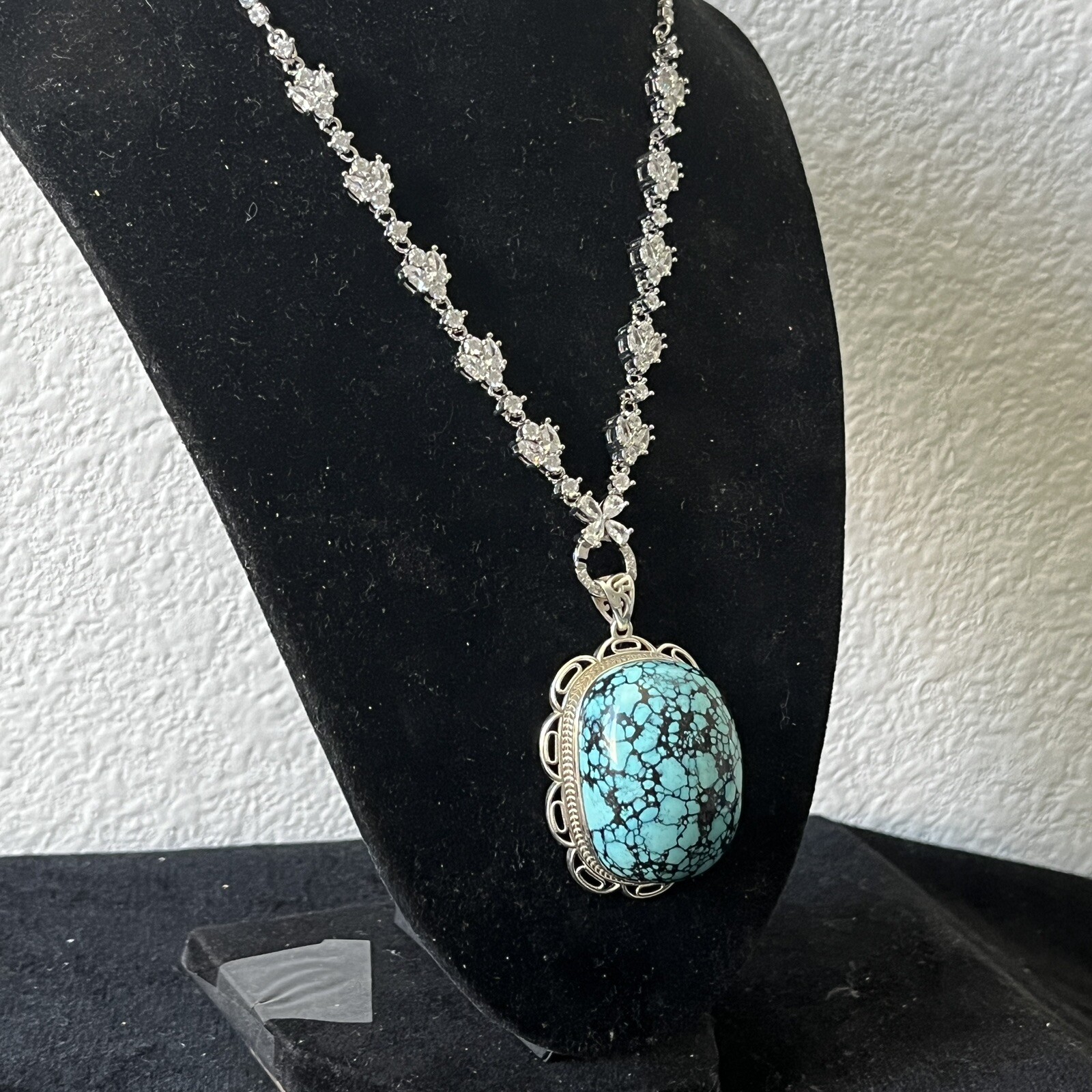 Natural Turquoise Lander Blue Gemstone Amulet Pendant Necklace Handmade Gift