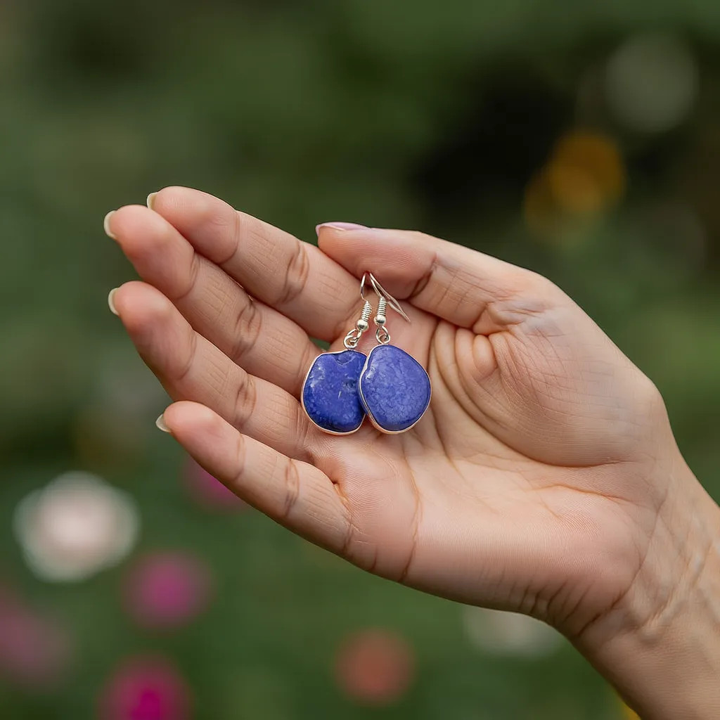 Handmade Lapis Lazuli 31 Carat Dangle Earrings | Handmade Blue Stone Jewelry