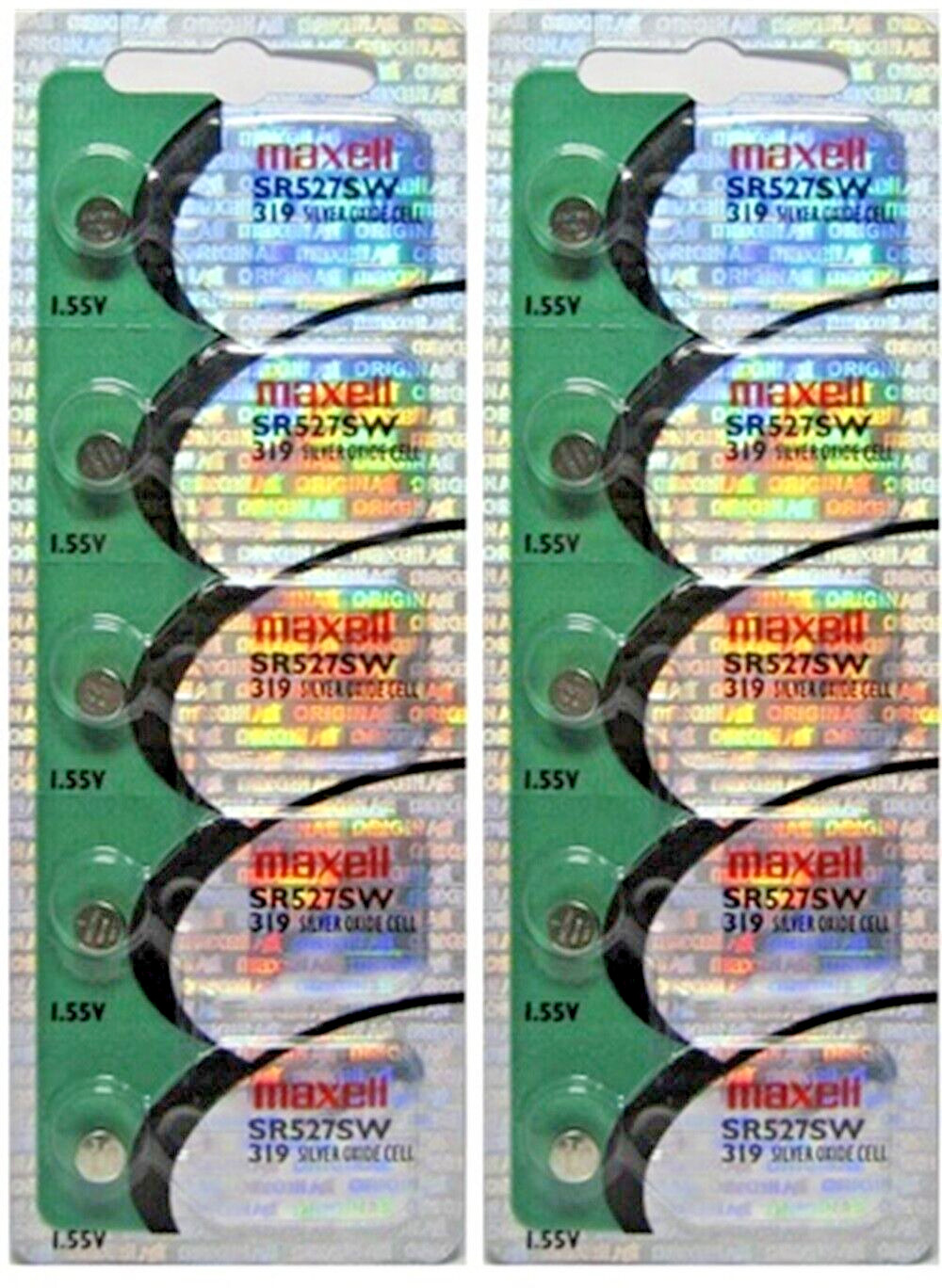 Ten (10) Maxell 319 SR527SW Silver Oxide Watch Batteries Free Ship w/Tracking
