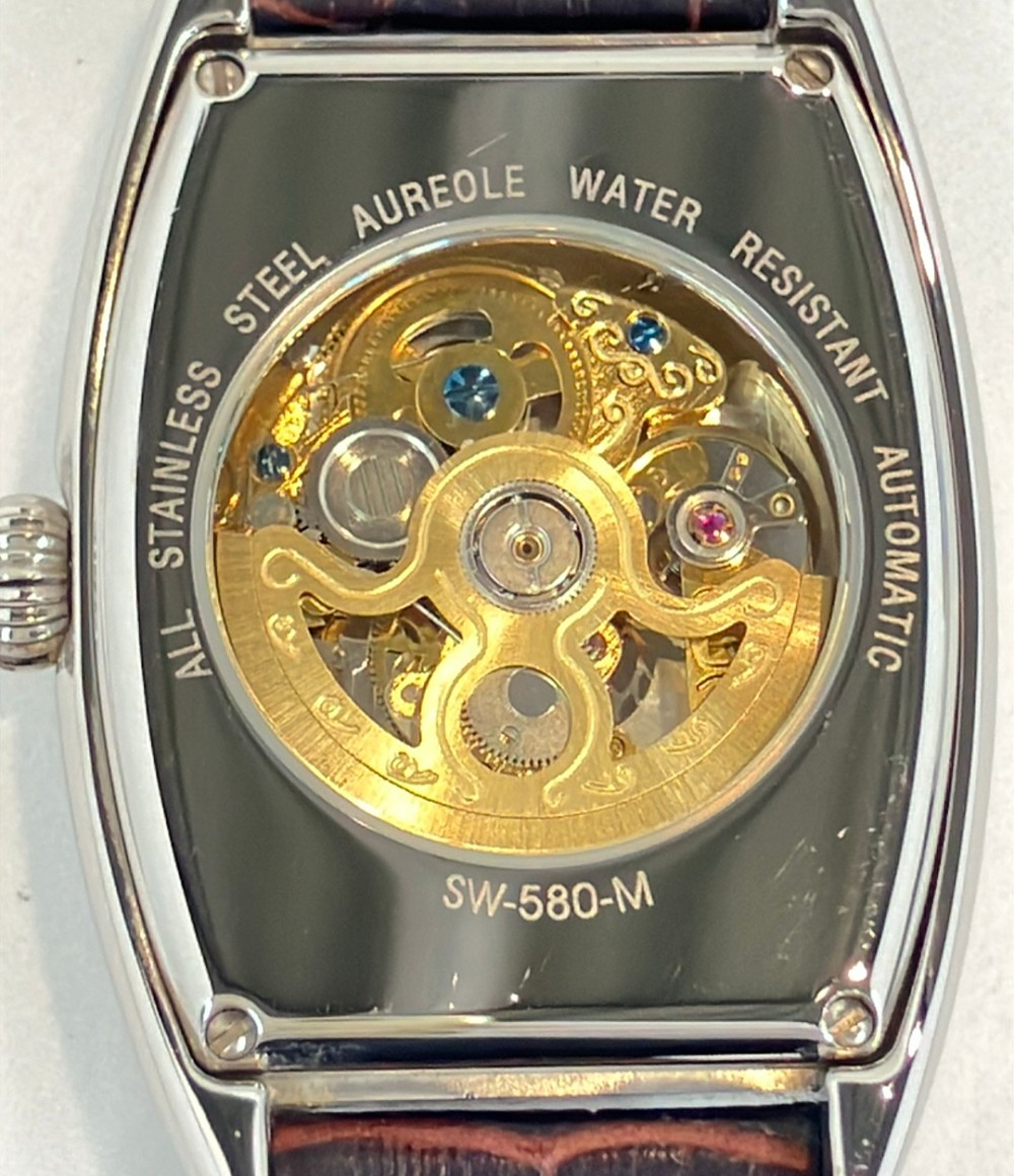 AUREOLE SW580M Automatic Watch Silver Mens Timepiece Vintage Rare