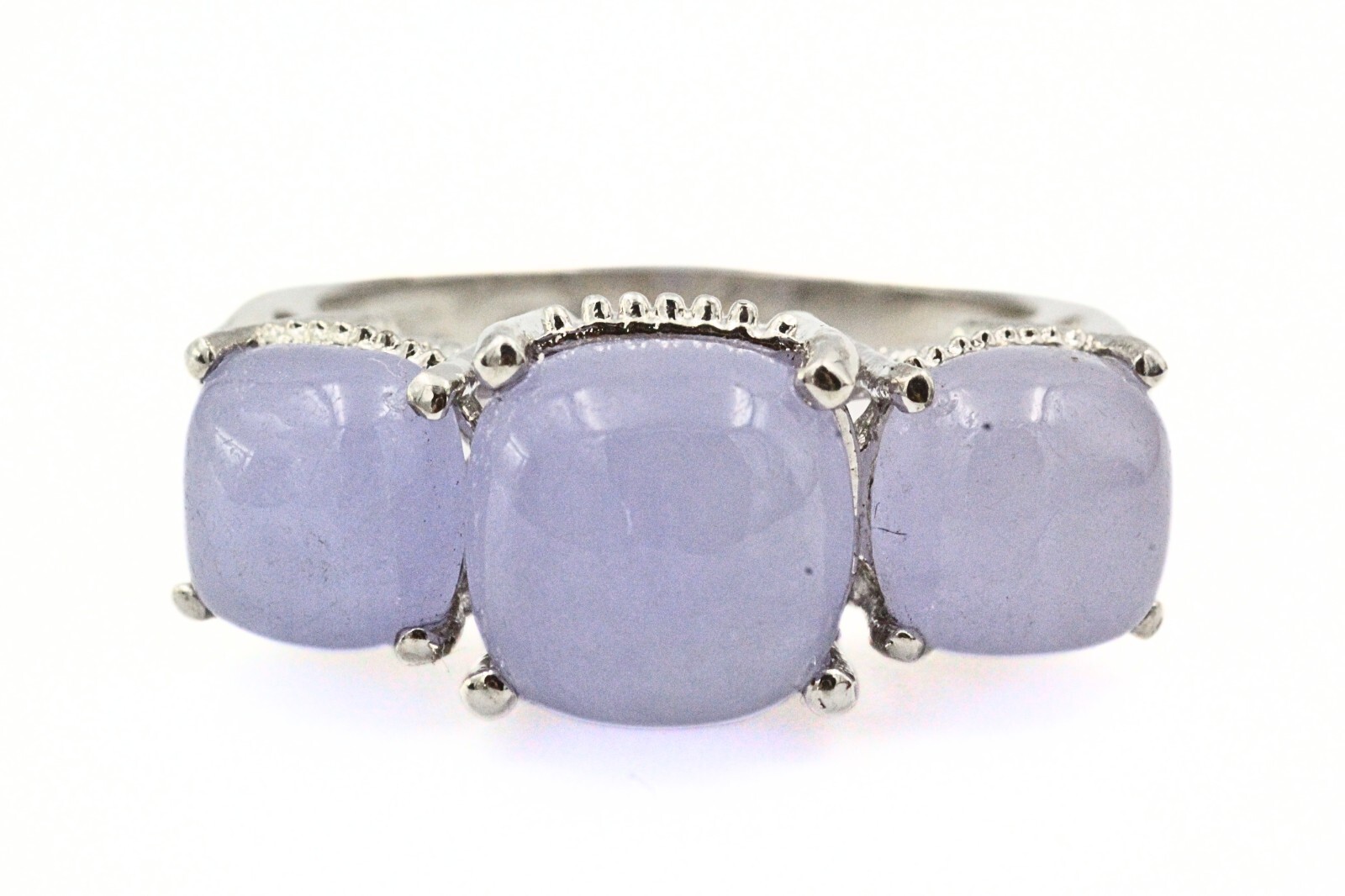 STS Karis Signed Contemporary Rhodium Plate 3 Stone Jade Ring Sz 7