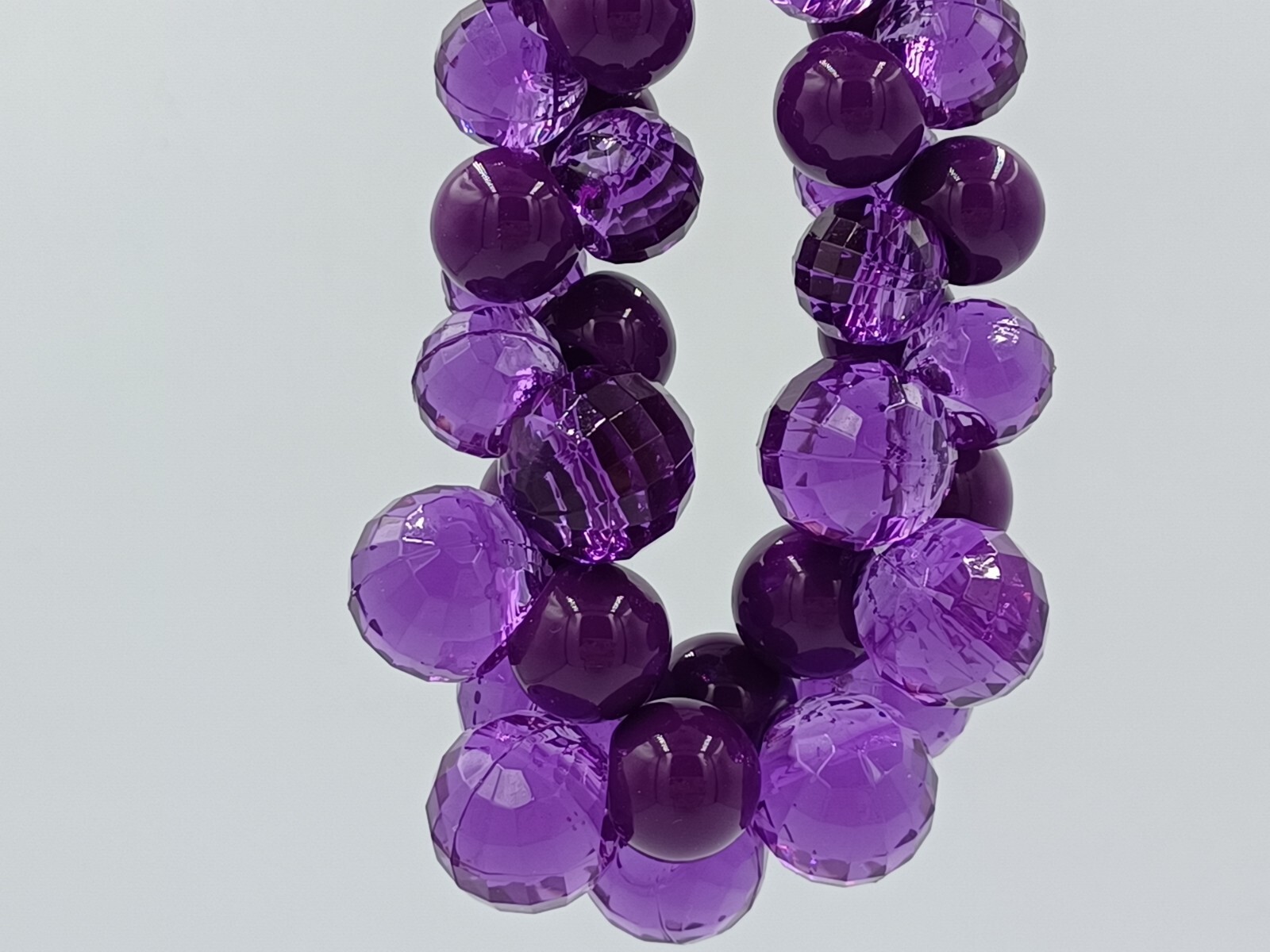 Vintage Cluster Necklace Purple Smooth & Faceted Opaque & Crystal Acrylic Beads