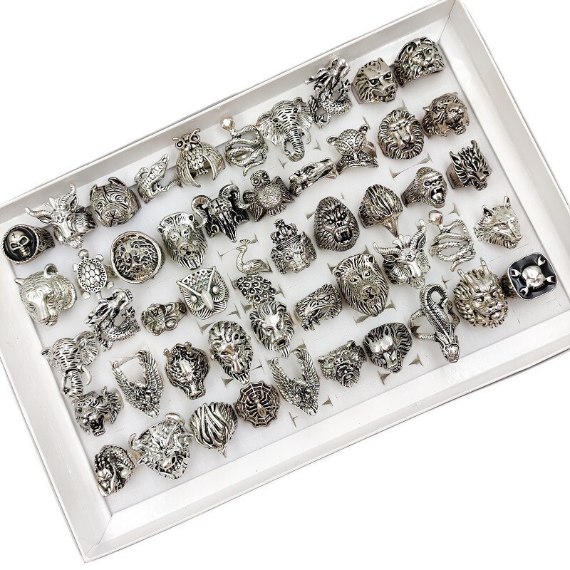 Wholesale 50pcs Punk Animal Rings Mixed Alloy Plated Vintage Unisex Jewelry Set