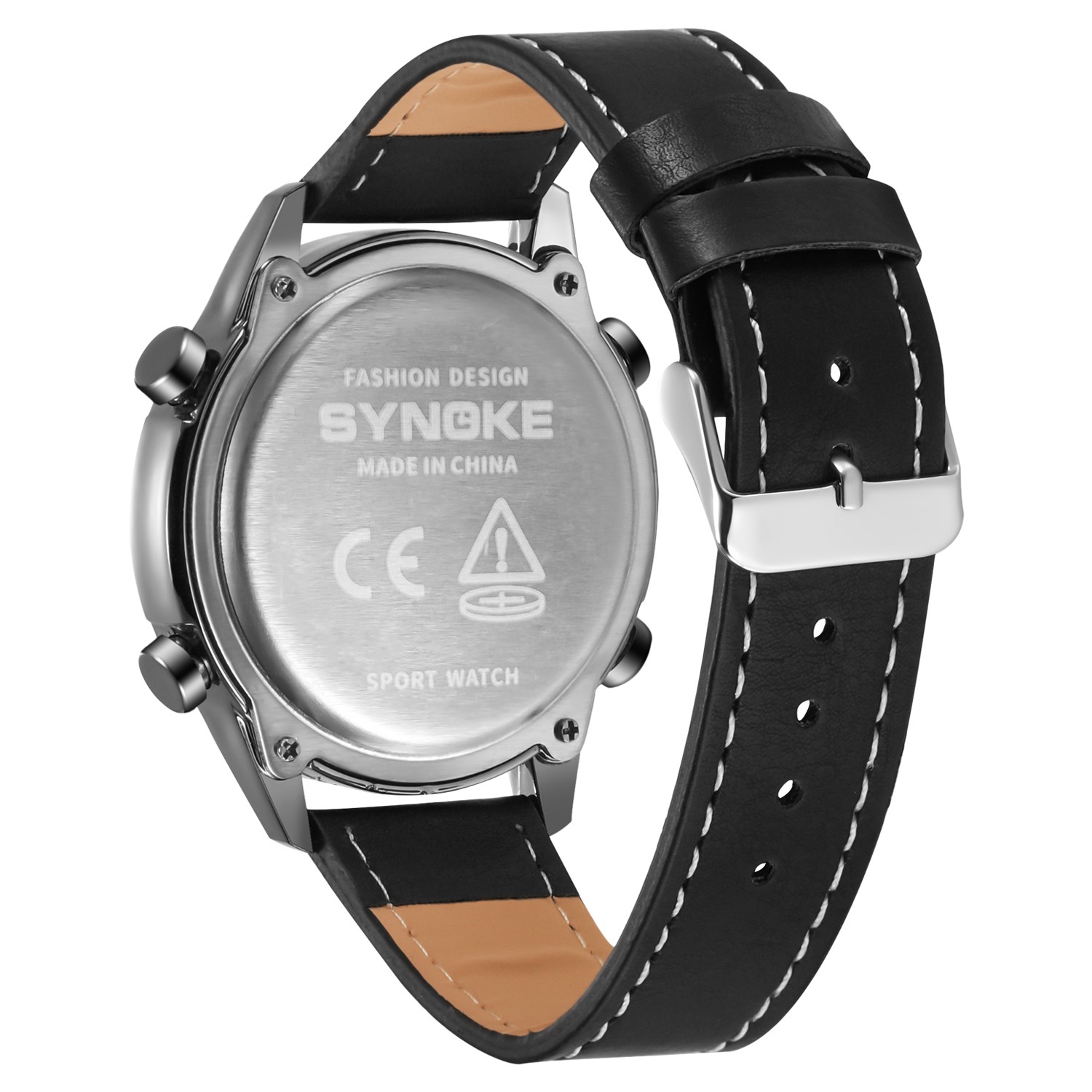 Mens Digital Sport Watch Leather Strap Electrical Wristwatch 50M Waterproof Gift