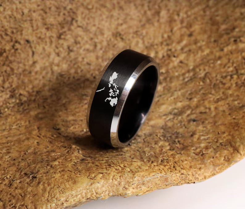 Unisex Black Tungsten Southeast Asia Filipino Island Cultural Wedding Ring- 8mm
