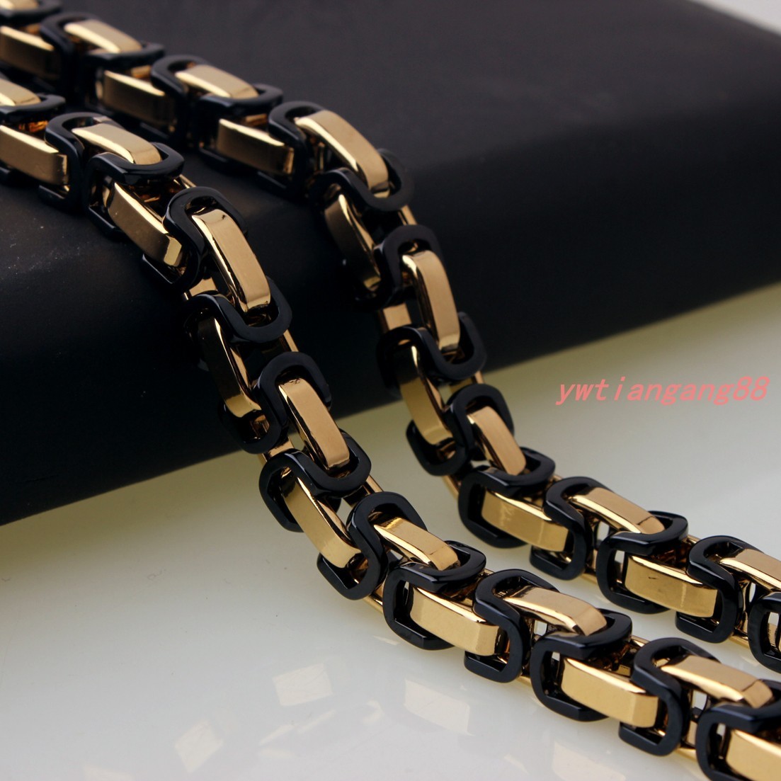 5/6/8mm Black Gold Stainless Steel Byzantine Box Chain Men Womens Necklace 7-40″