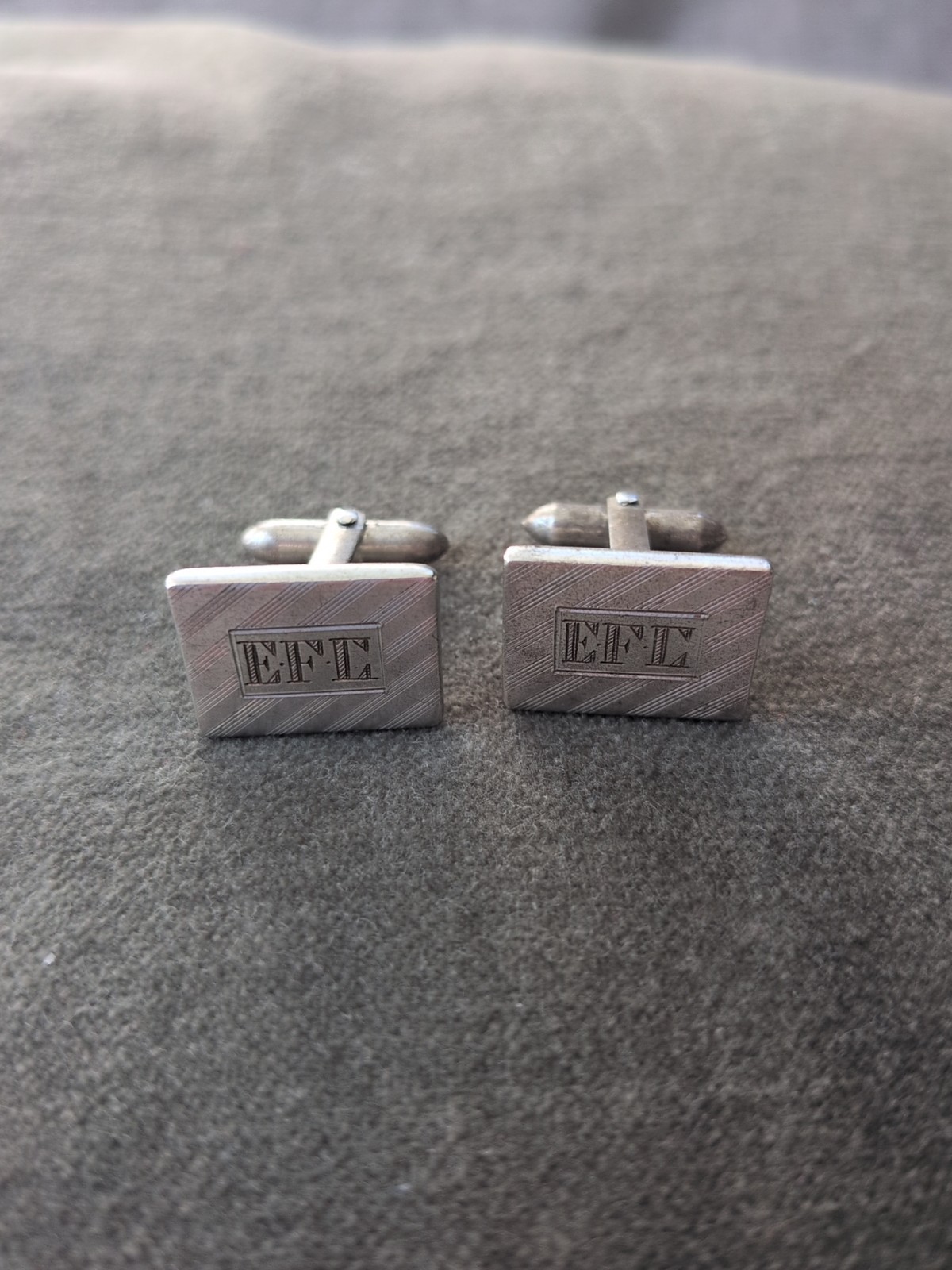 Vtg E.F.C. Sterling Silver Mens Cuff Links Square Bullet back MCM Retro