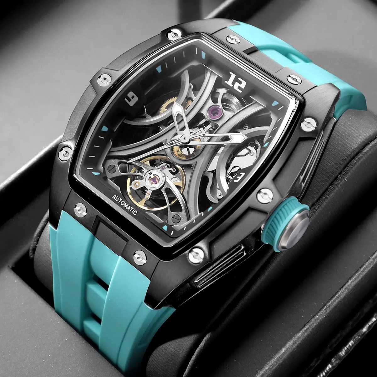 MEGIR Sports Automatic Mechanical Men Watch Skeleton Waterproof Stainless Steel