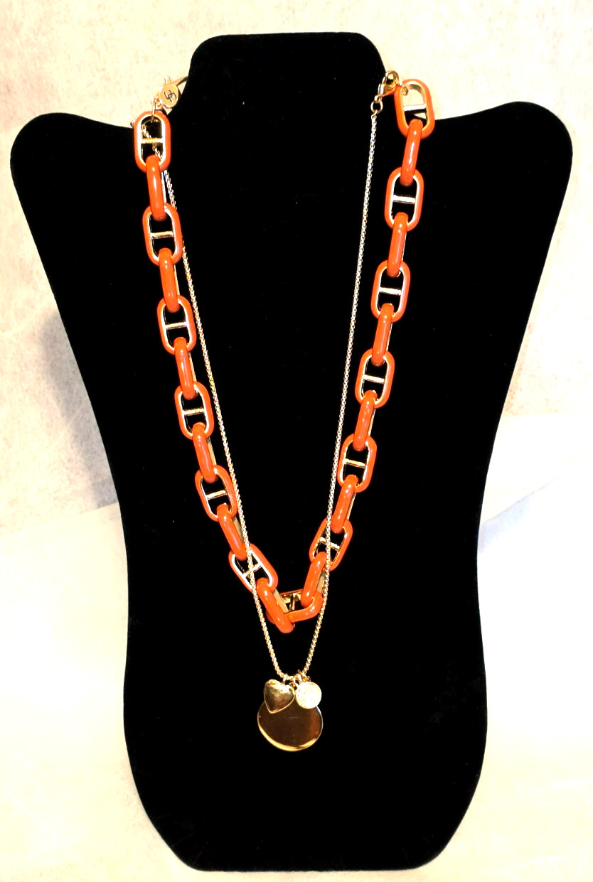 CHICOS ORANGE GOLD TWO IN ONE NECKLACE