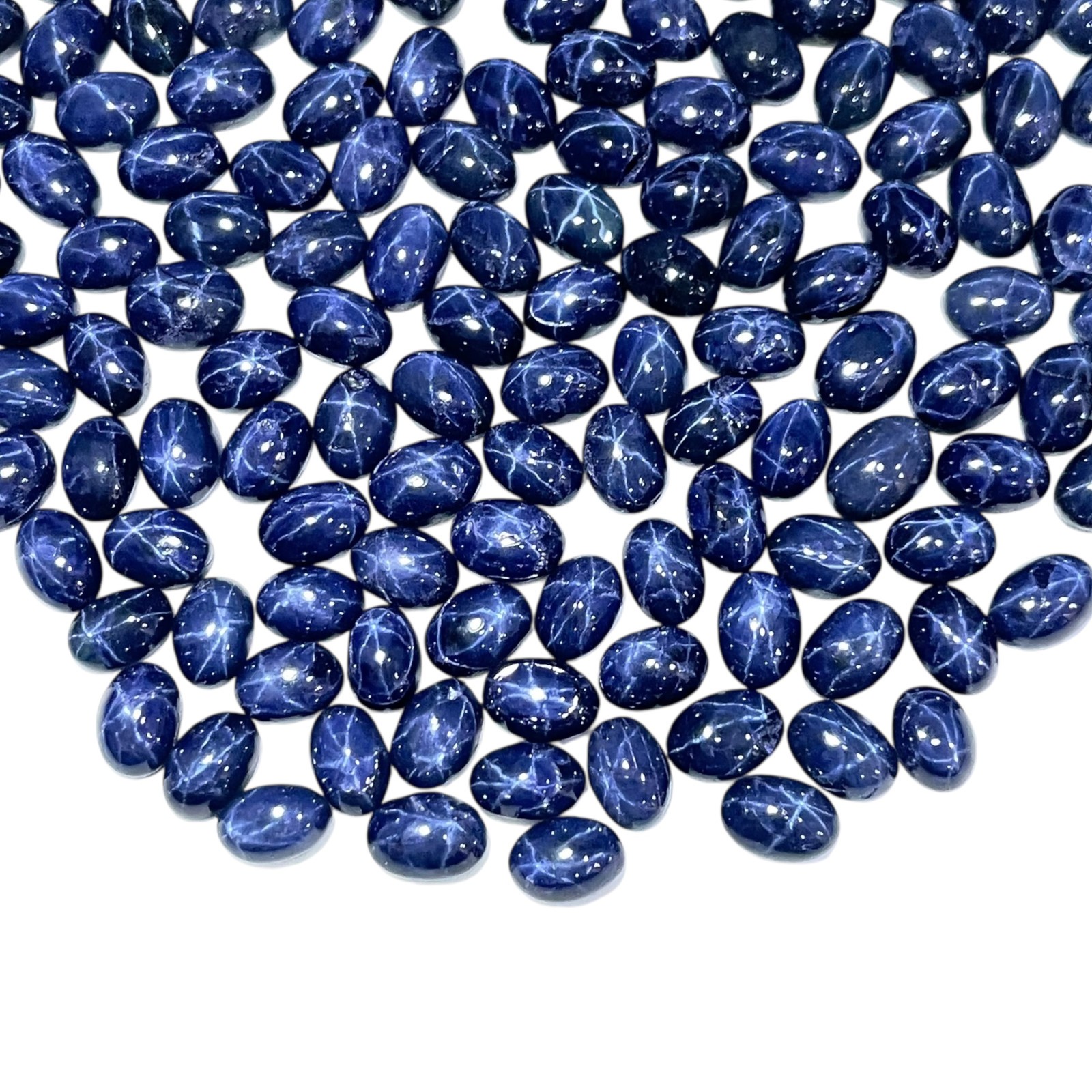 6 Pcs Natural Star Blue Sapphire 6x4mm Oval Cabochon Royal Loose Gemstones Lot
