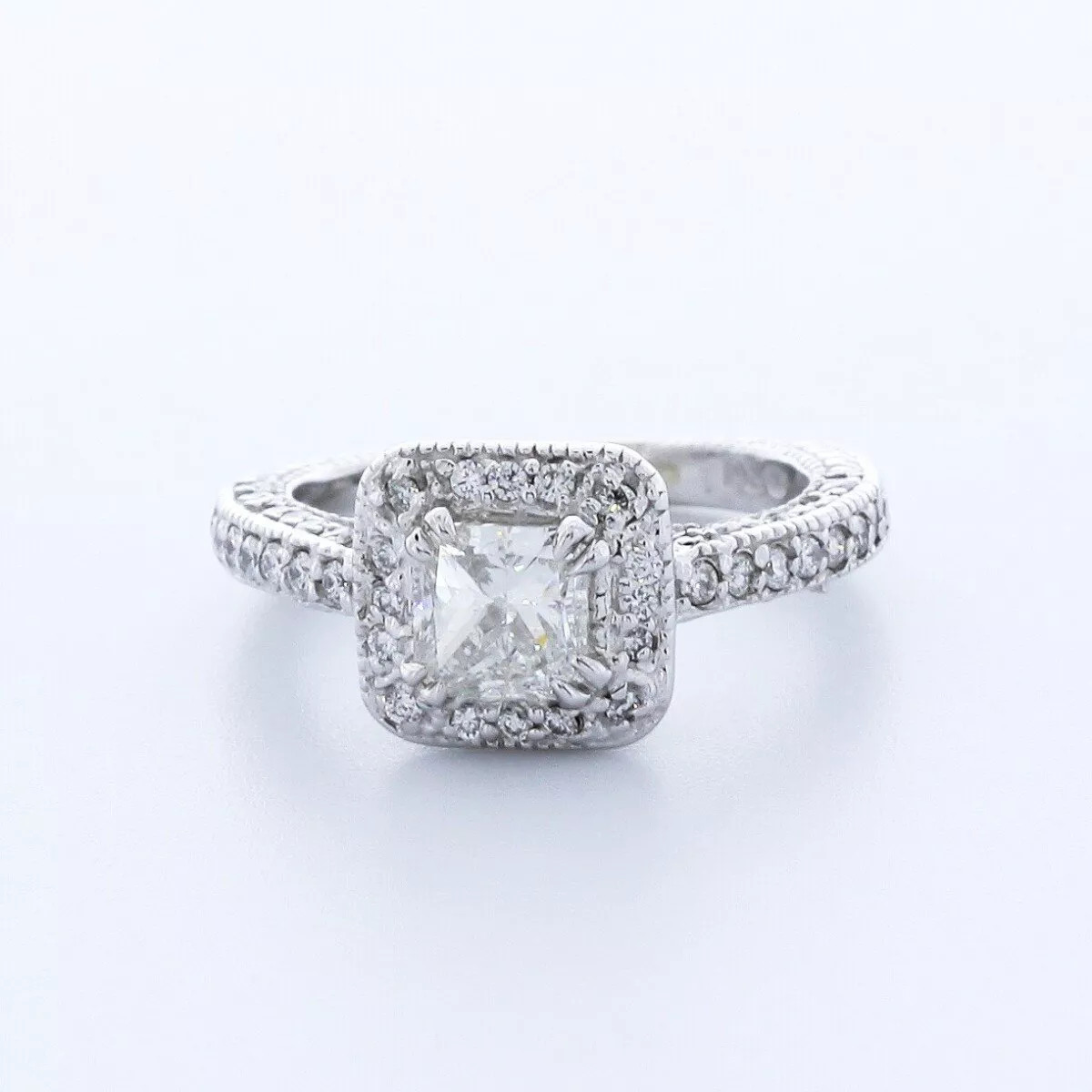 Side Stone Engagement Ring Halo 14K Gold 1.83 CT Radiant Natural Diamond E SI2