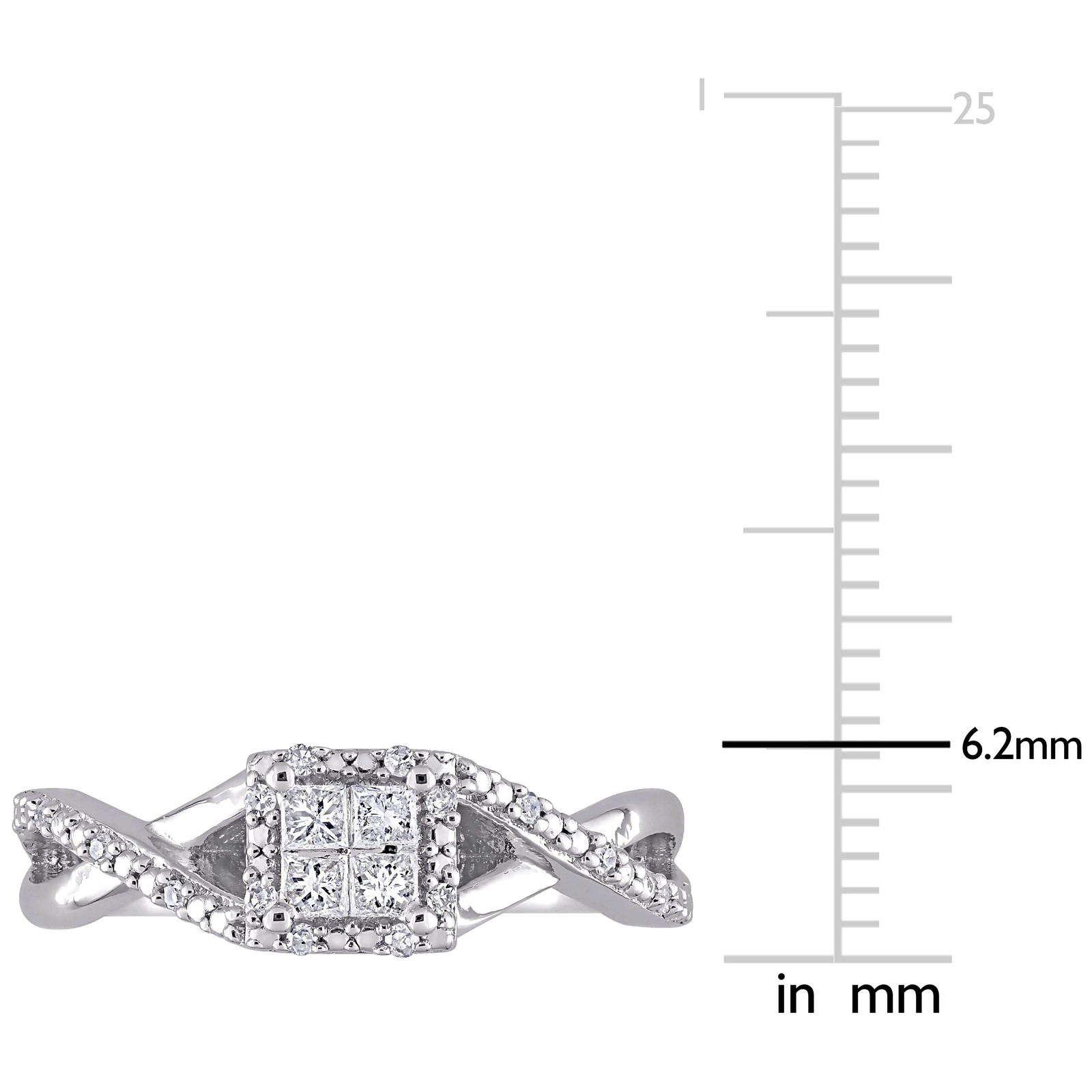 Amour Sterling Silver Princess-cut Diamond Crossover Halo Engagement Ring