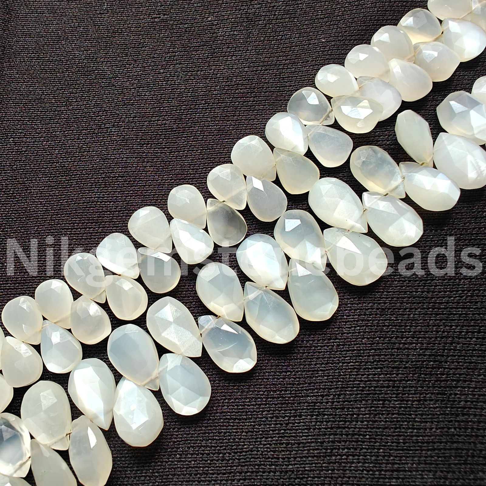 Natural White Moonstone Beads, Briolette Faceted Pear Cut Stone, 9.50-10.75 MM.
