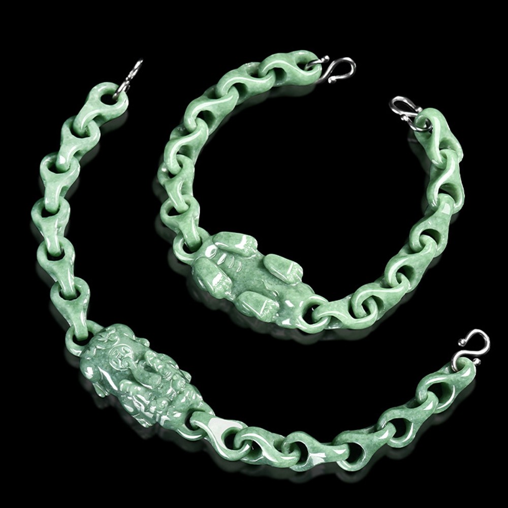 Certified Grade A Green Natural Burma Jade jadeite Interlocking PiXiu Bracelet