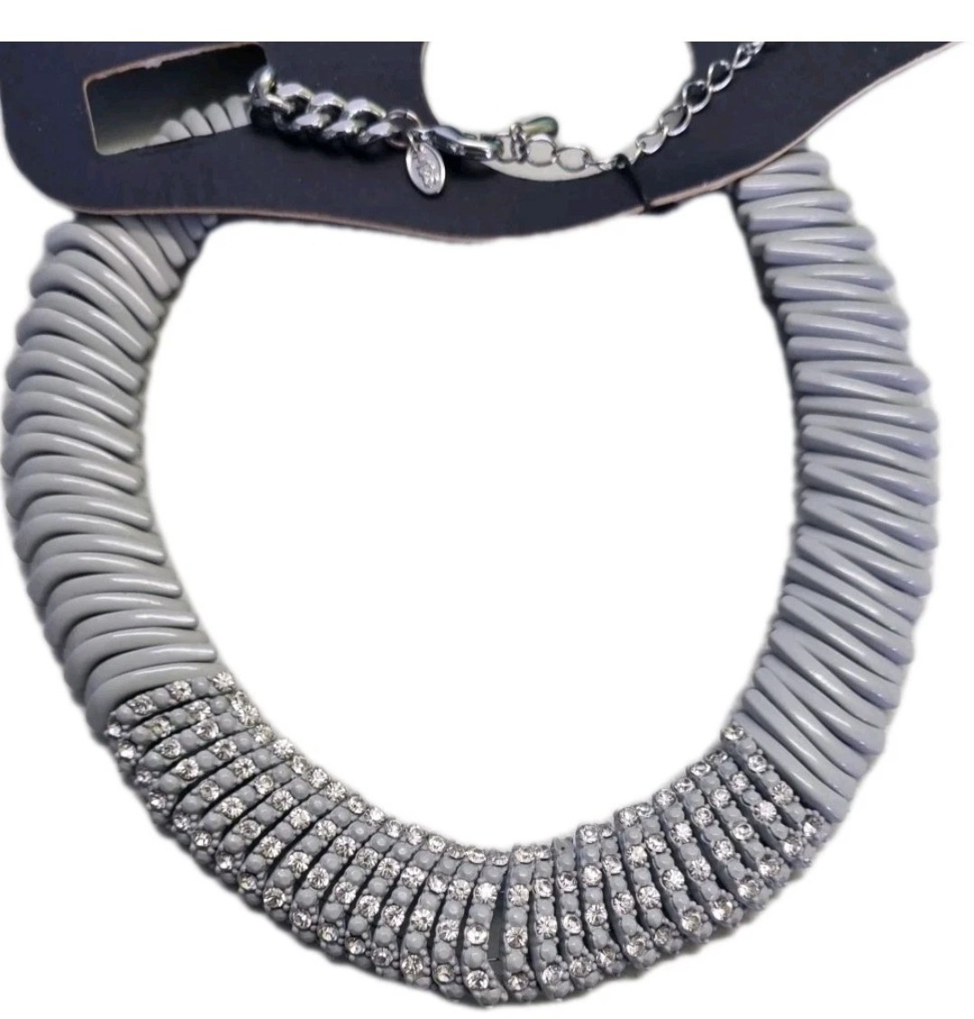 M&S Limited Edition Womens Grey Mix Statement Necklace 15.5″ REF CO3