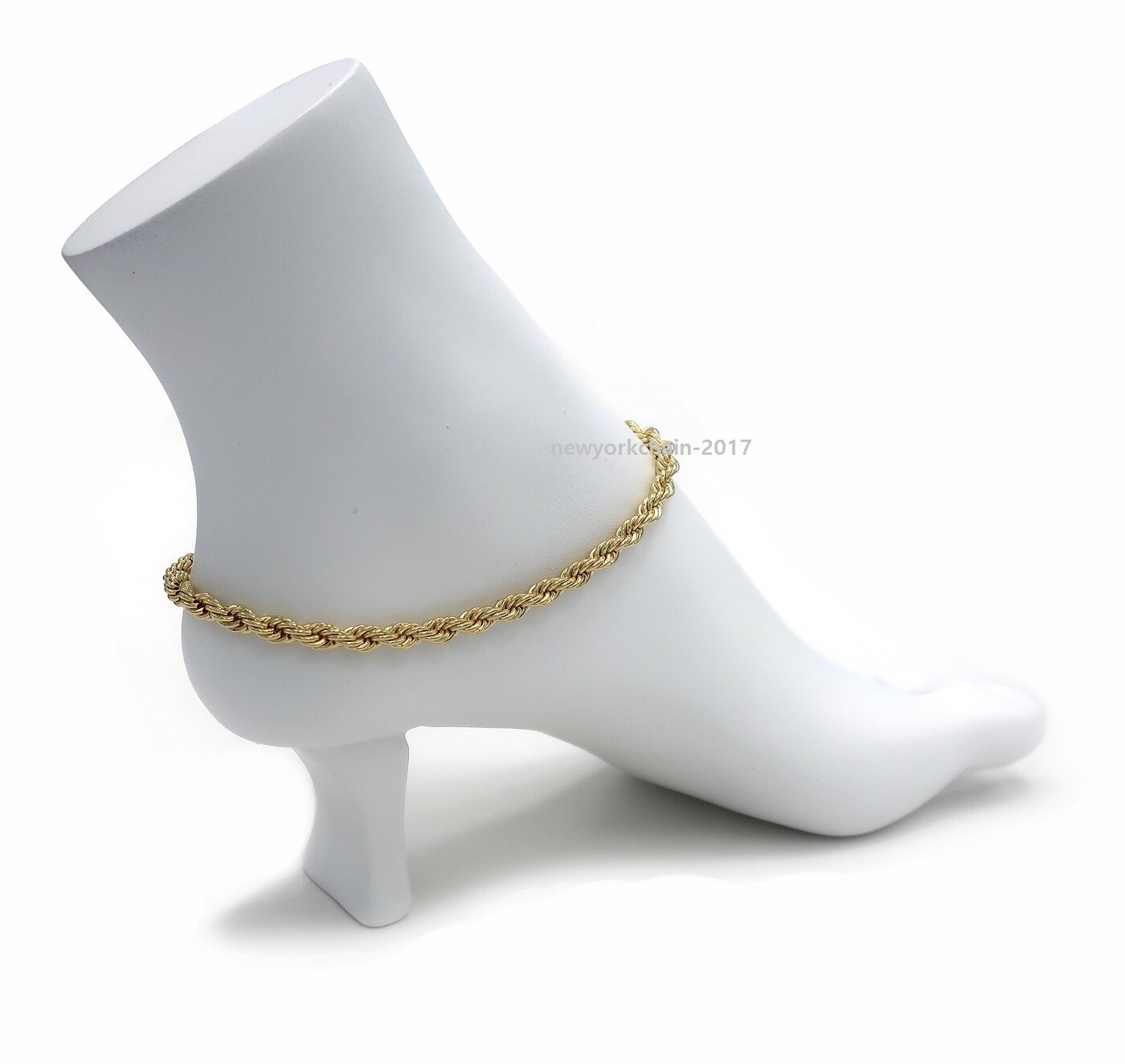 5mm TWIST ROPE CHAIN ANKLET ANKLE BRACELET 14K ITALY GOLD PLATED