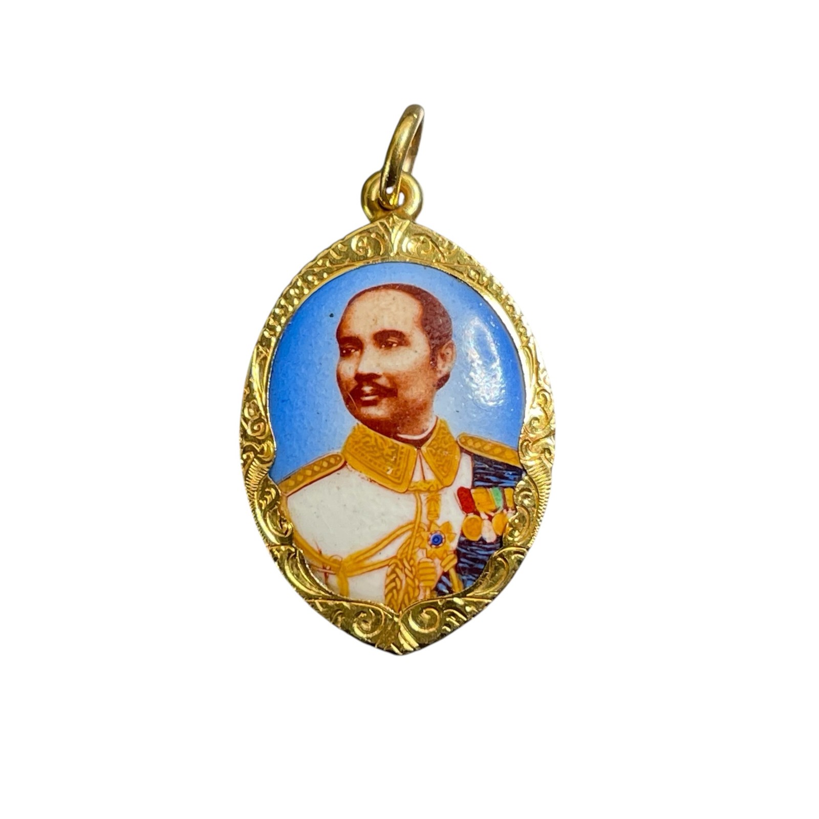 23K Thai Gold Pendant Rama IX King Bhumibol Enamel Charm 3.94g Vintage
