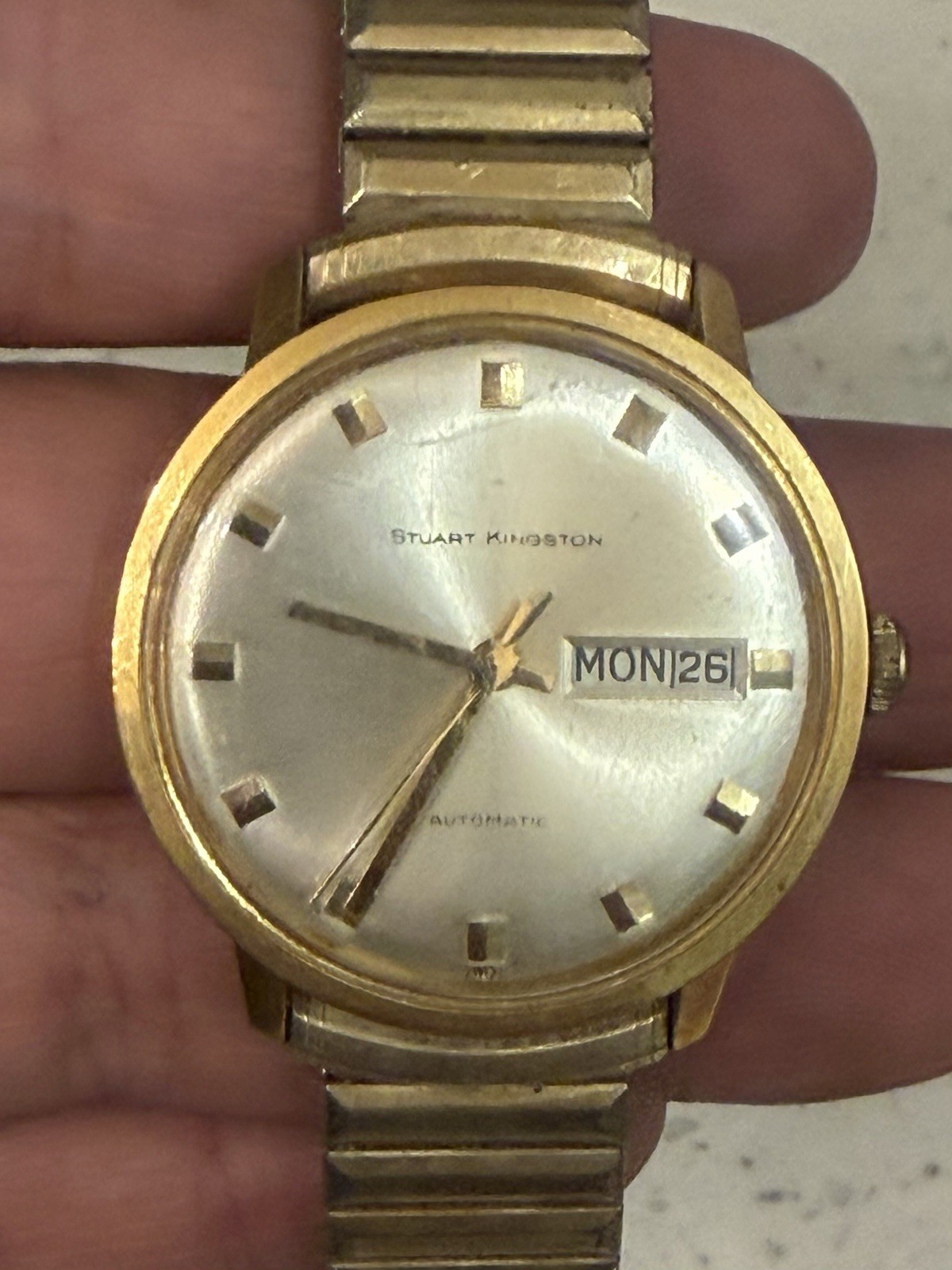 Vtg Aureole 17 Jewel Automatic Gold Plated Mens Watch Stuart Kingston Incabloc
