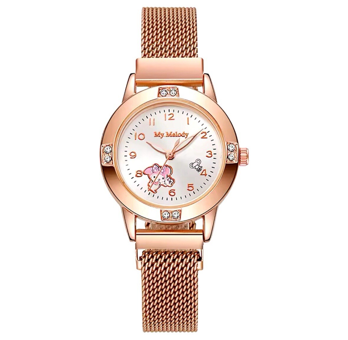 My Melody, Hello Kitty, Metallic Dial with Mesh Bracelet, Quartz Movement!