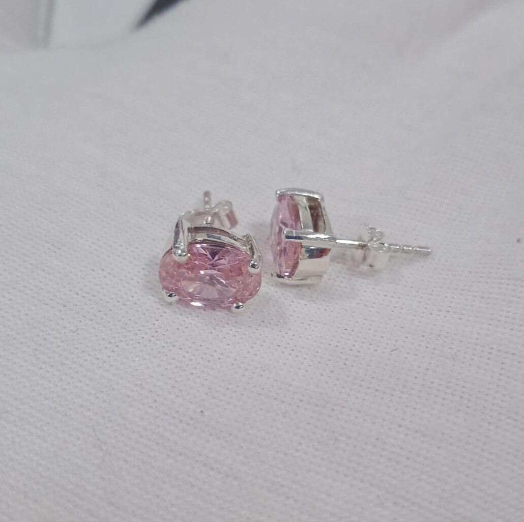 8x6mm Oval Simulated Pink Solitaire Women’s Stud Earring 925 Sterling Silver