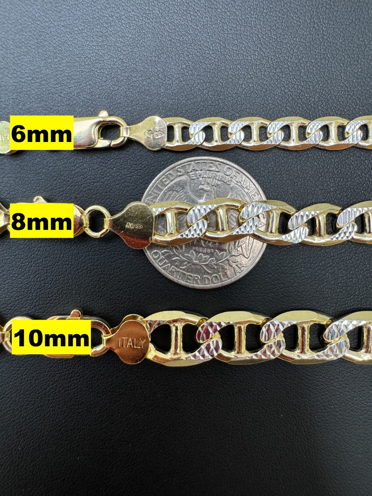 925 Sterling Silver 14k Gold Plated Two Tone Diamond Cut Mariner Link Bracelet