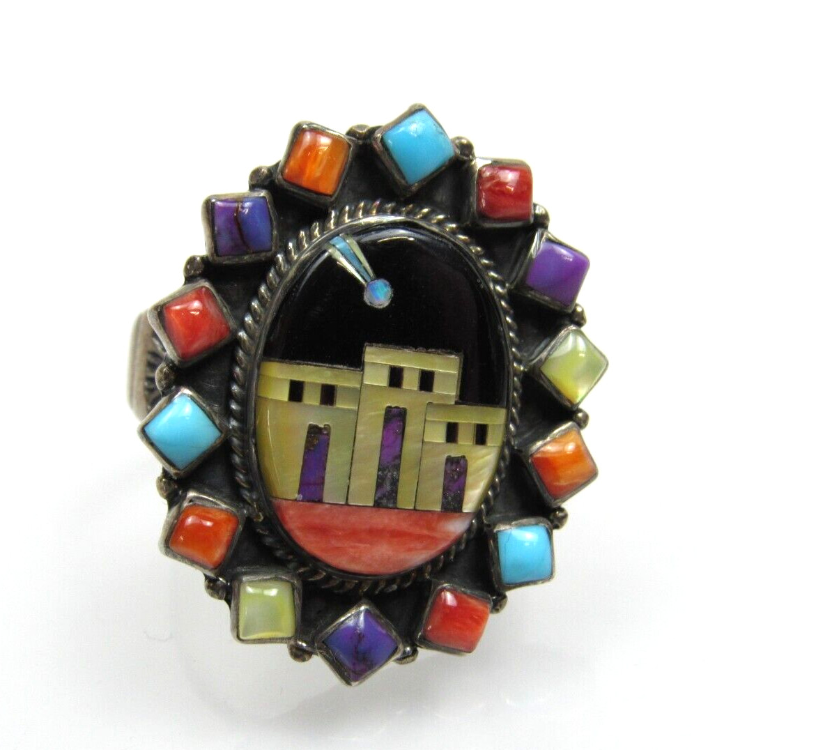 T Philippines Adobe 925 Ring Inlay Turquoise Spiny Oyster Onyx Mother of Pearl