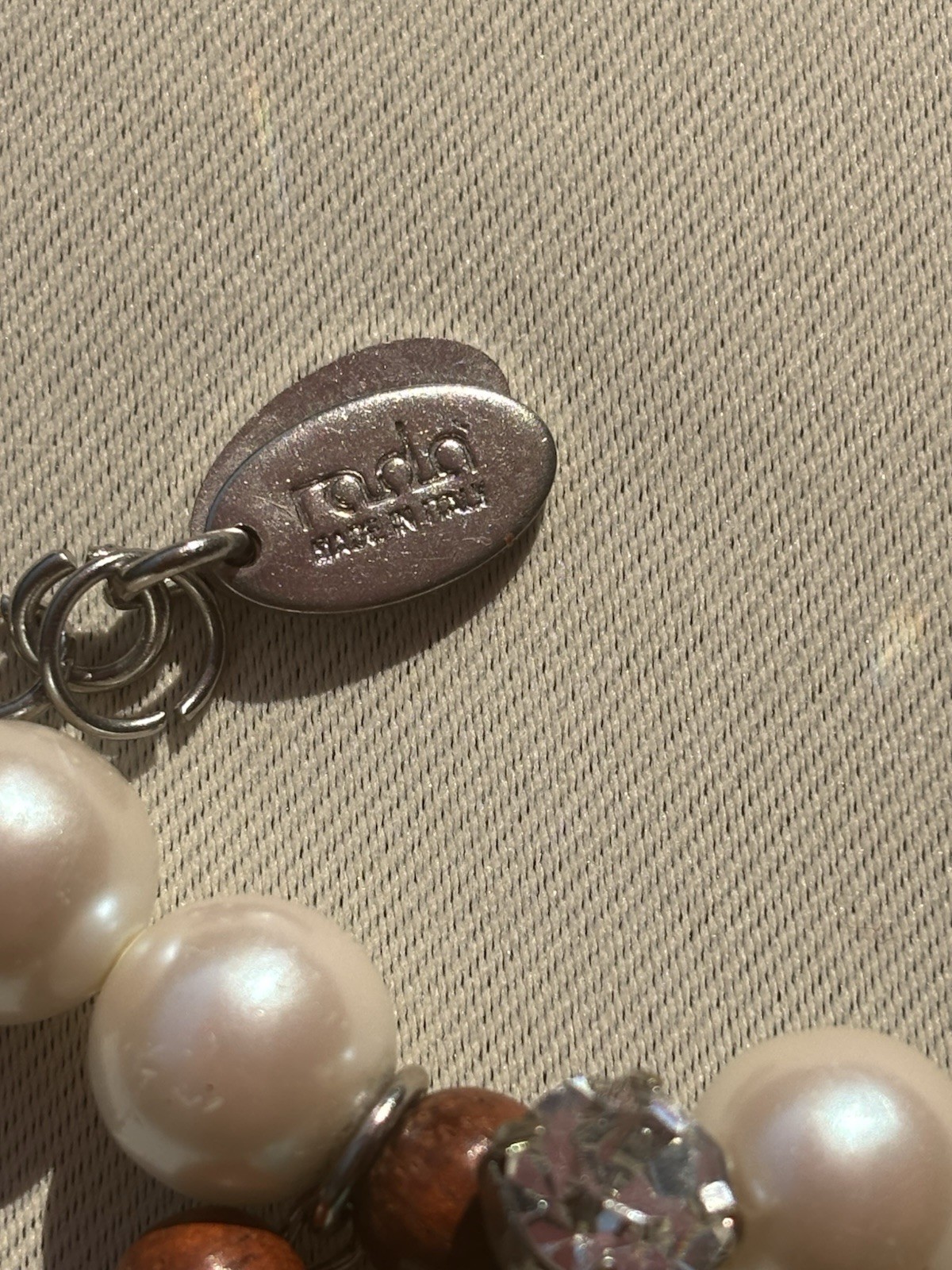 Vintage RADÀ Made in Italy Charm Bracelet Faux Pearl Crystal Wood Turquoise Bead