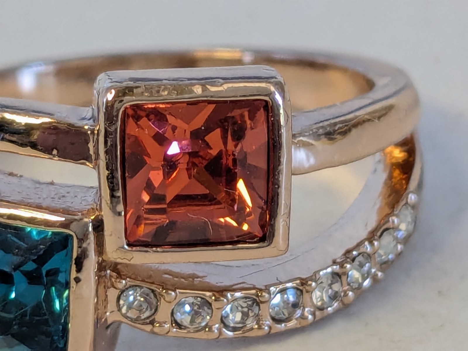 Faux Citrine and Topaz Princess Cut 18KRGP Ring Jewelry