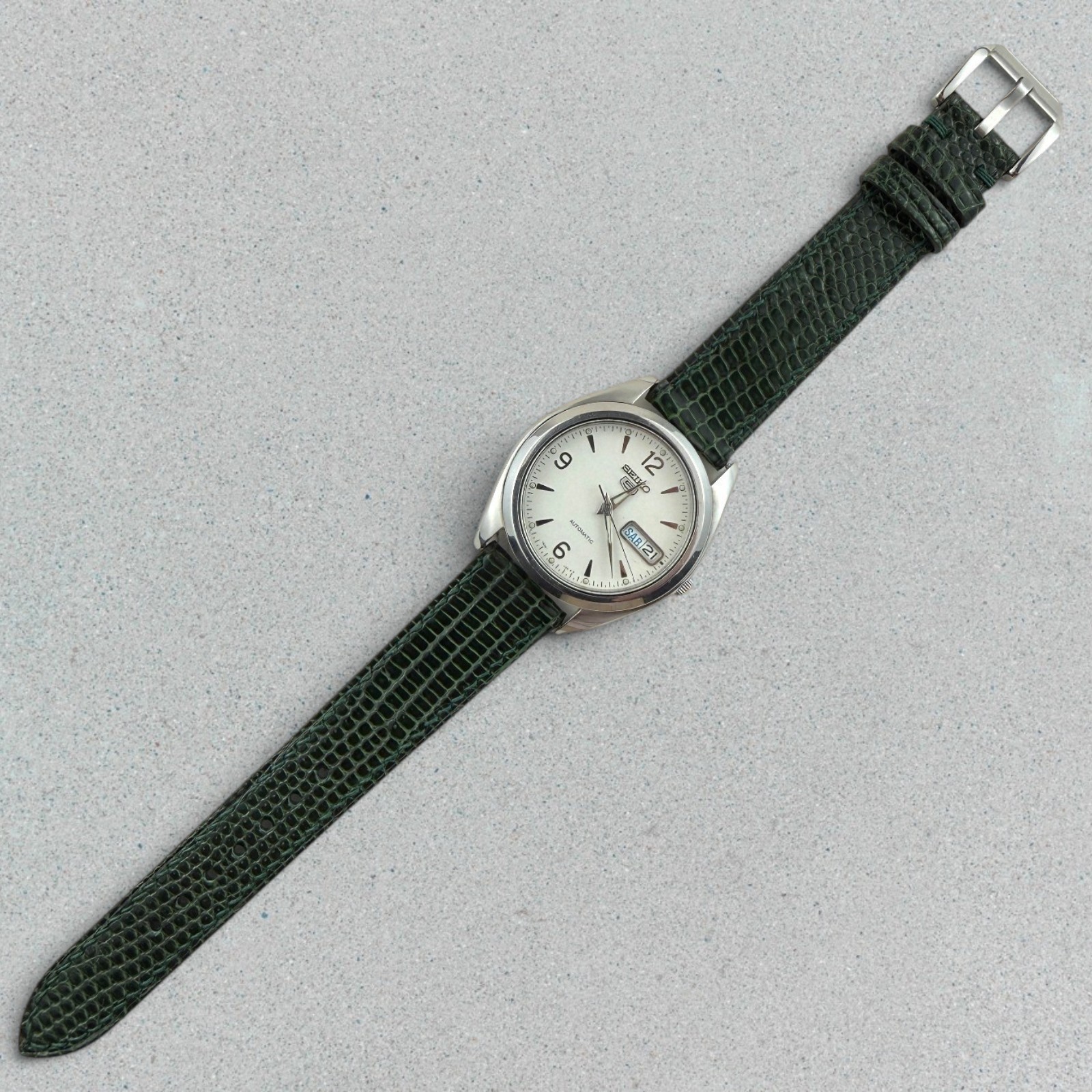 Genuine Lizard Leather Watch Band Strap 18mm Dark Green Handmade 316L Buckle