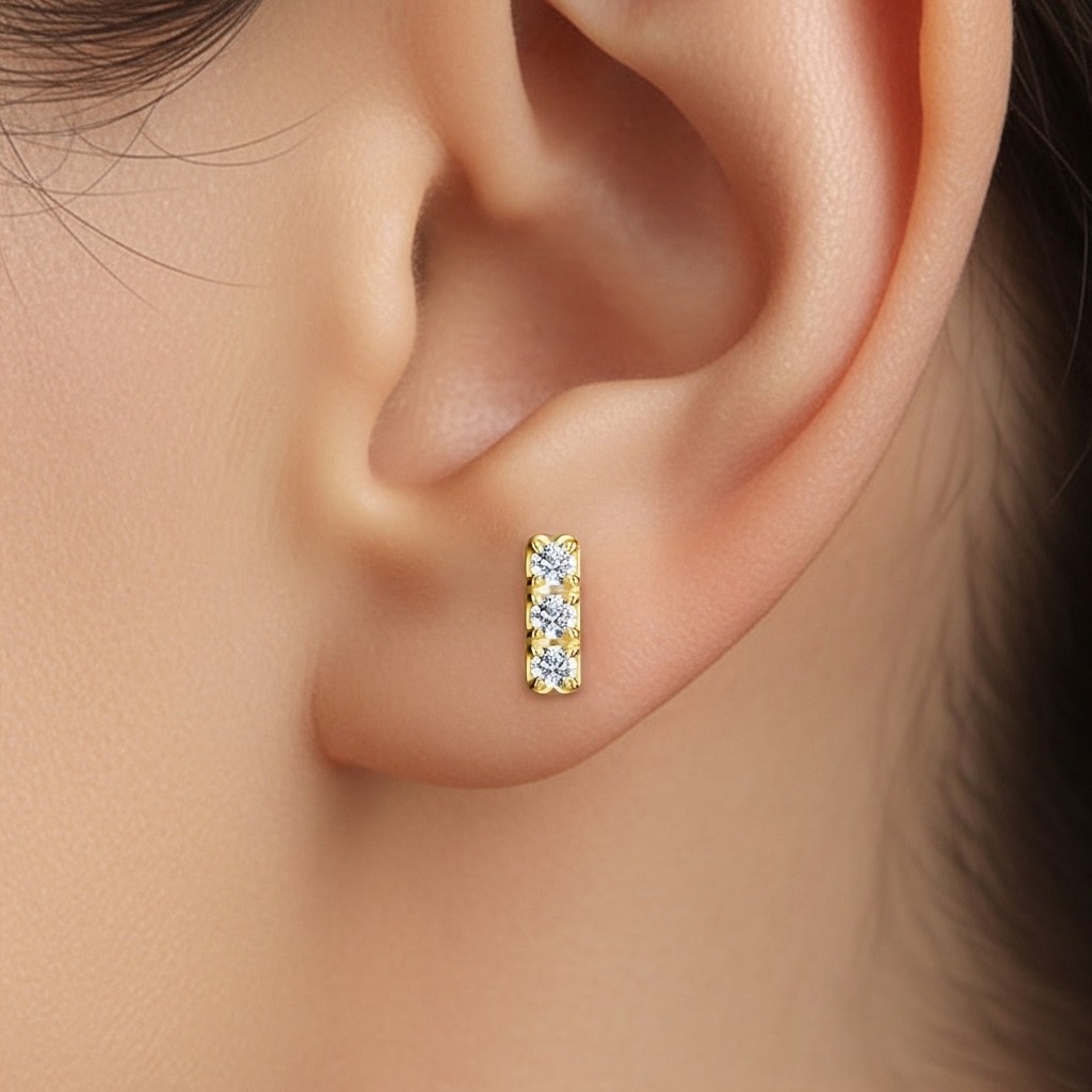 Moissanite Bar Stud Earrings 925 Sterling Silver Gold Plated Gift