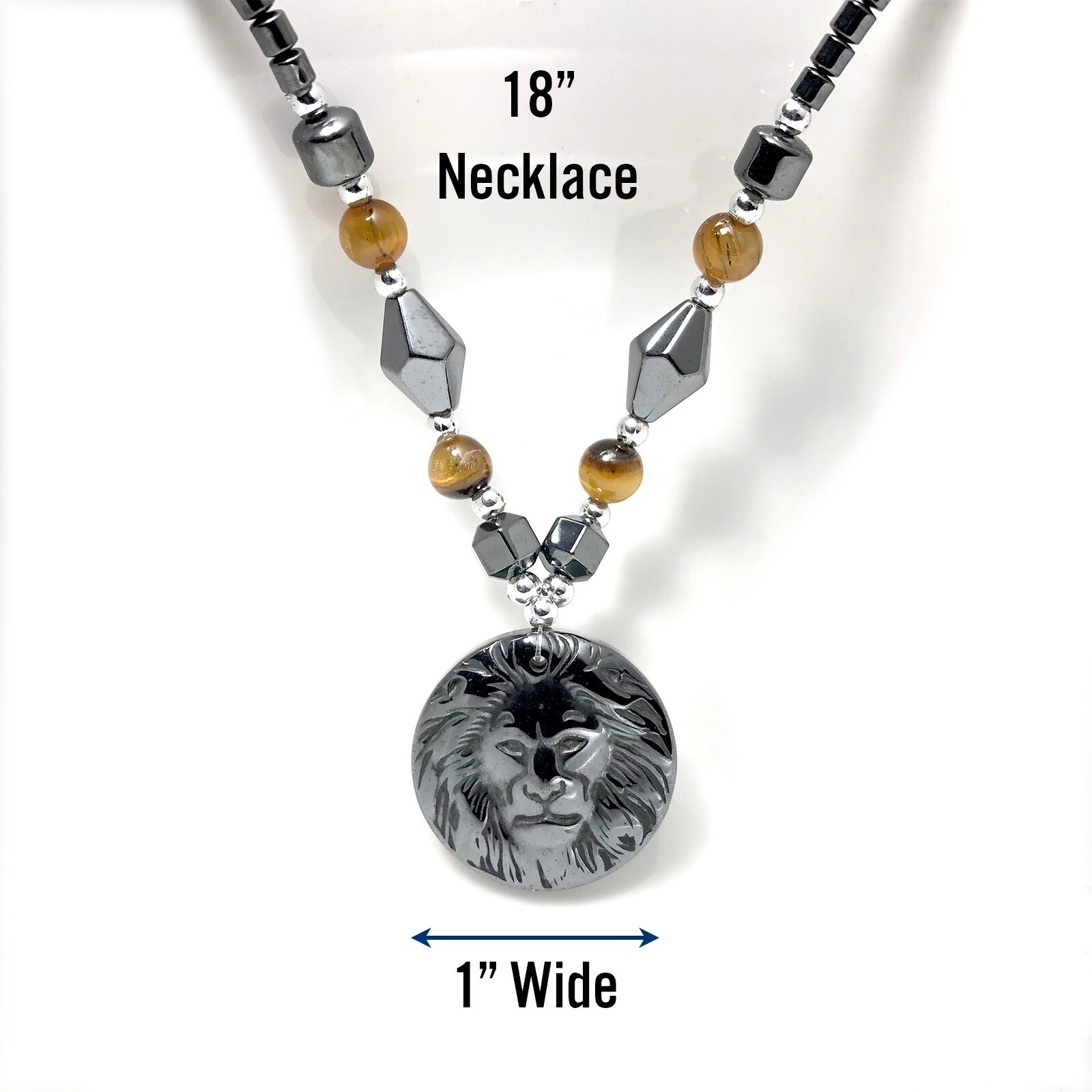 Hematite Necklace Small Lion Pendant Jah Love Rasta Africa Reggae Rasta 18″